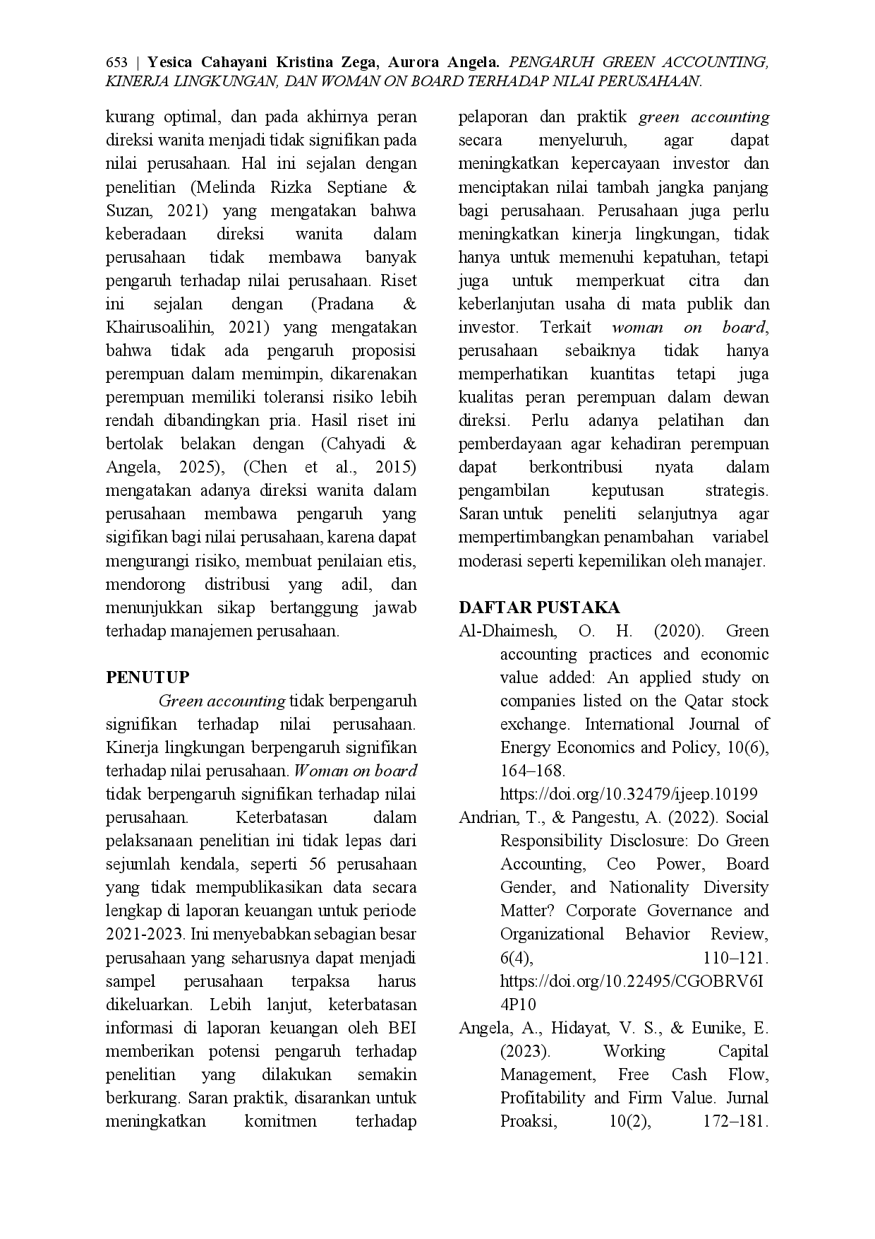 juris Pengaruh Green Accounting Kinerja Lingkungan dan Woman on Board Terhadap Nilai Perusahaan