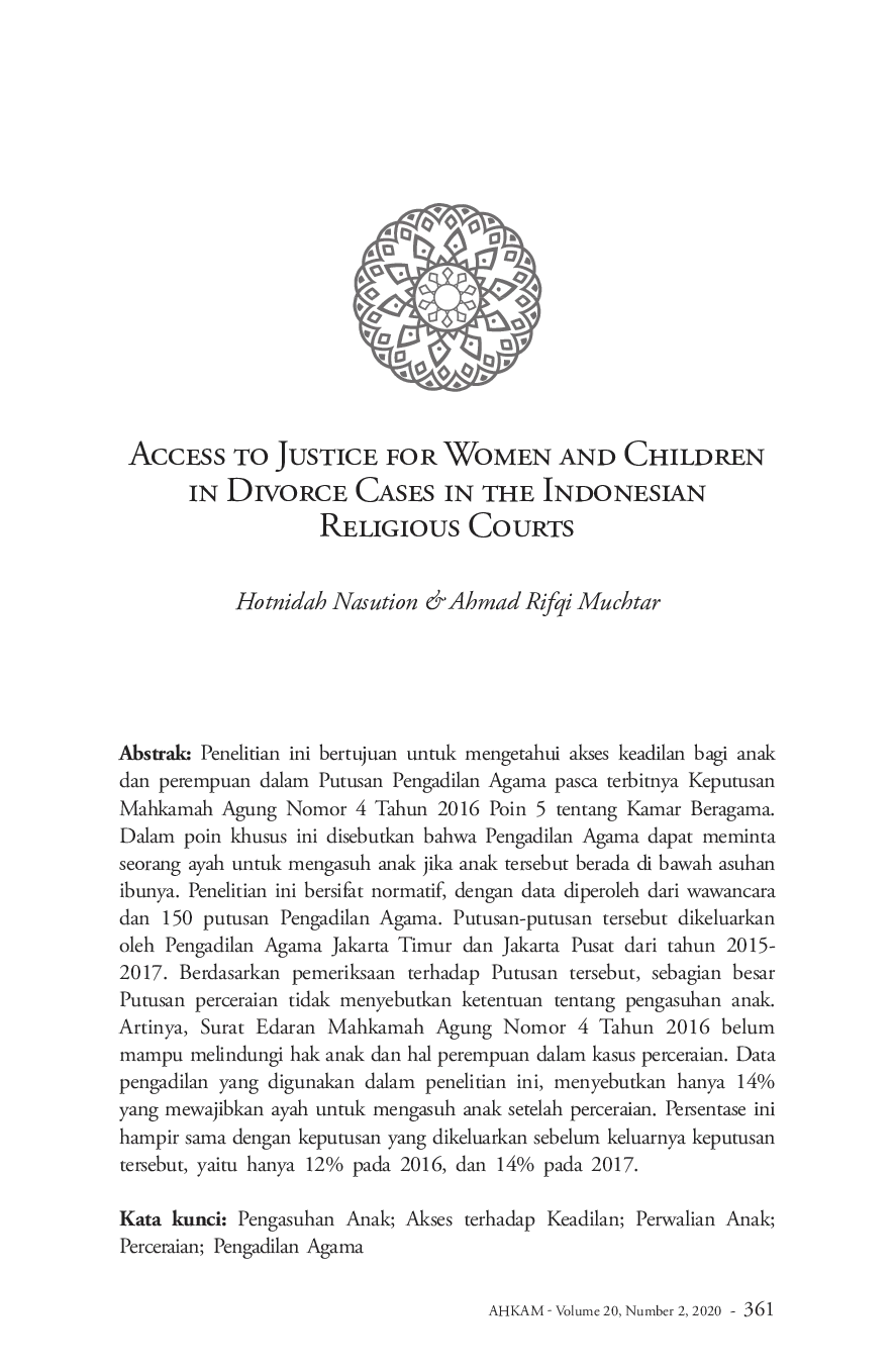 juris Access to Justice for Women and Children in Divorce Cases in the Indonesian Religious Courts