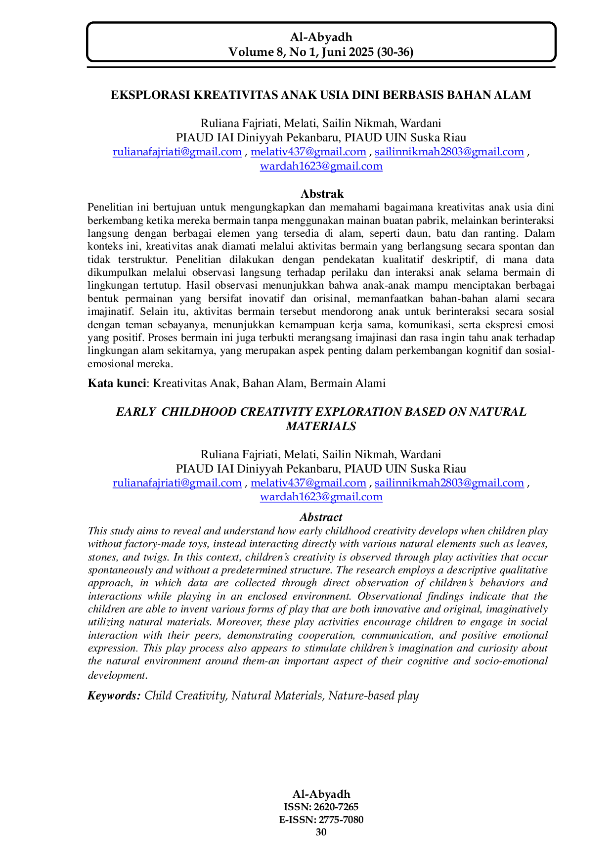 JURIS Eksplorasi Kreativitas Anak Usia Dini Berbasis Bahan Alam