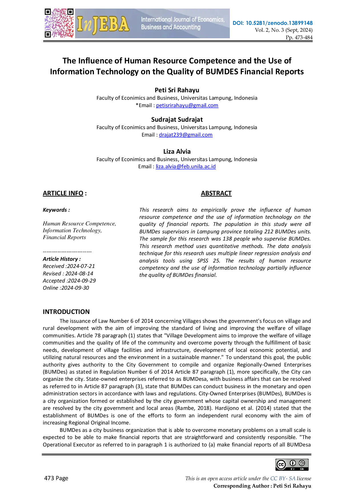JURIS The Influence of Human Resource Competence and the Use of Information Technology on the Quality of BUMDES Financial Reports