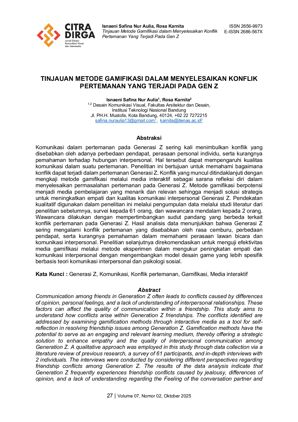 JURIS Tinjauan Metode Gamifikasi dalam Menyelesaikan Konflik Pertemanan Yang Terjadi Pada Gen Z