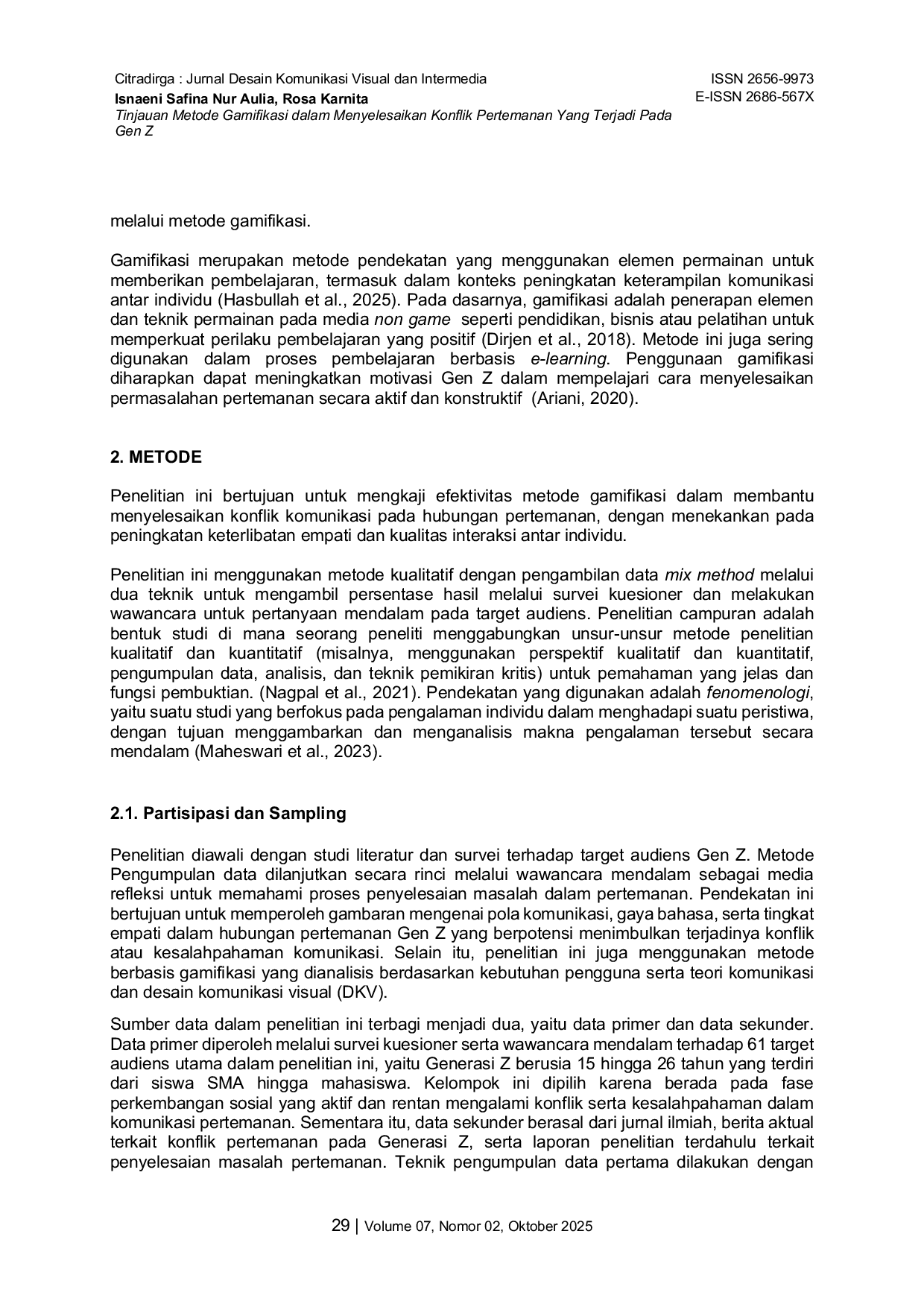 JURIS Tinjauan Metode Gamifikasi dalam Menyelesaikan Konflik Pertemanan Yang Terjadi Pada Gen Z