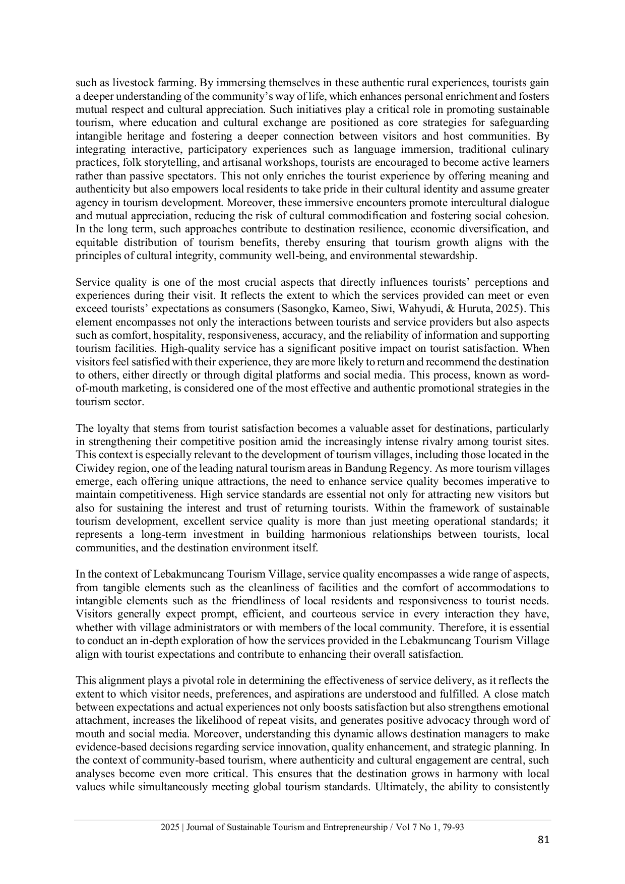 JURIS An exploration of service quality in relation to tourist satisfaction at Lebakmuncang Tourism Village