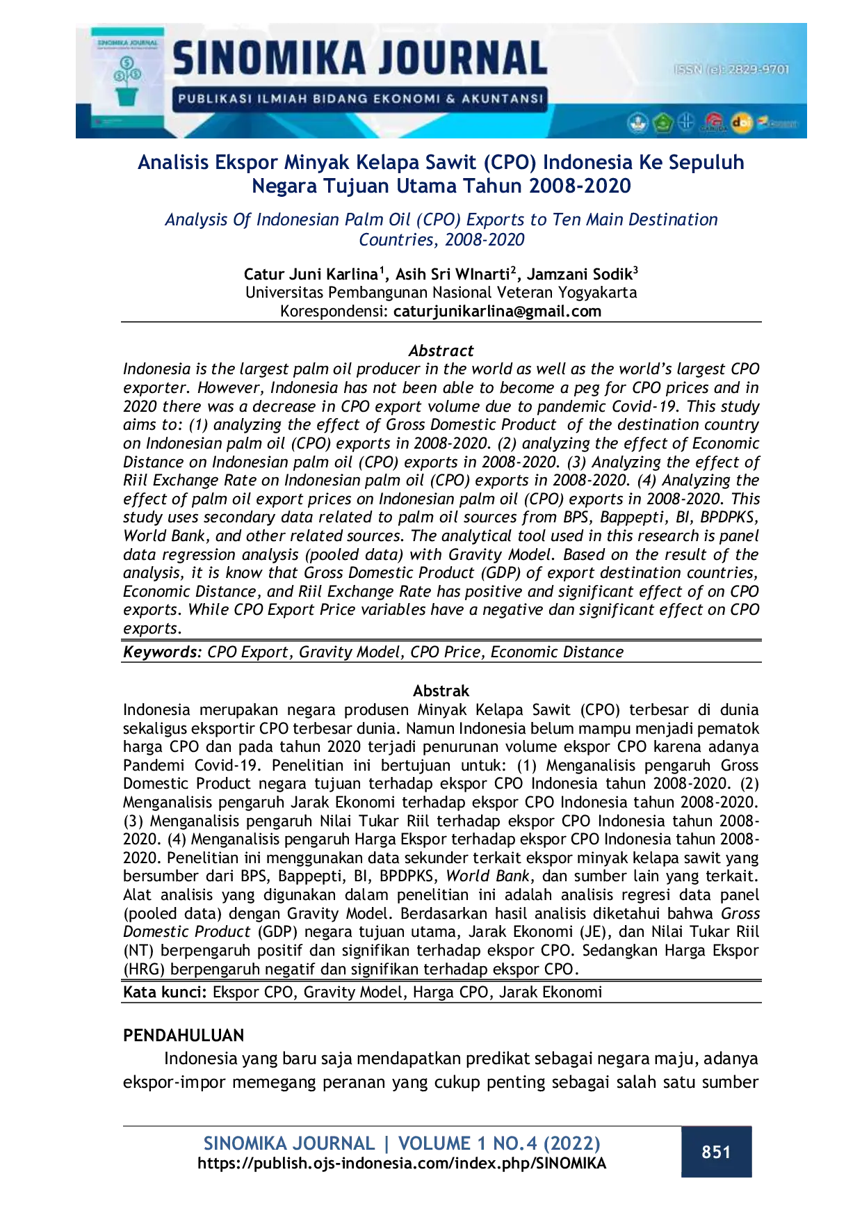 JURIS Analisis Ekspor Minyak Kelapa Sawit CPO Indonesia Ke Sepuluh Negara Tujuan Utama Tahun 2008 2020