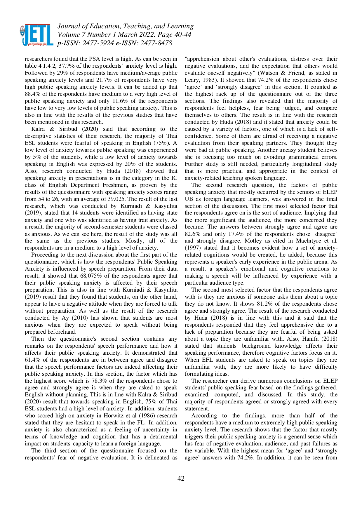 juris Public Speaking Anxiety of University Students in EFL Context