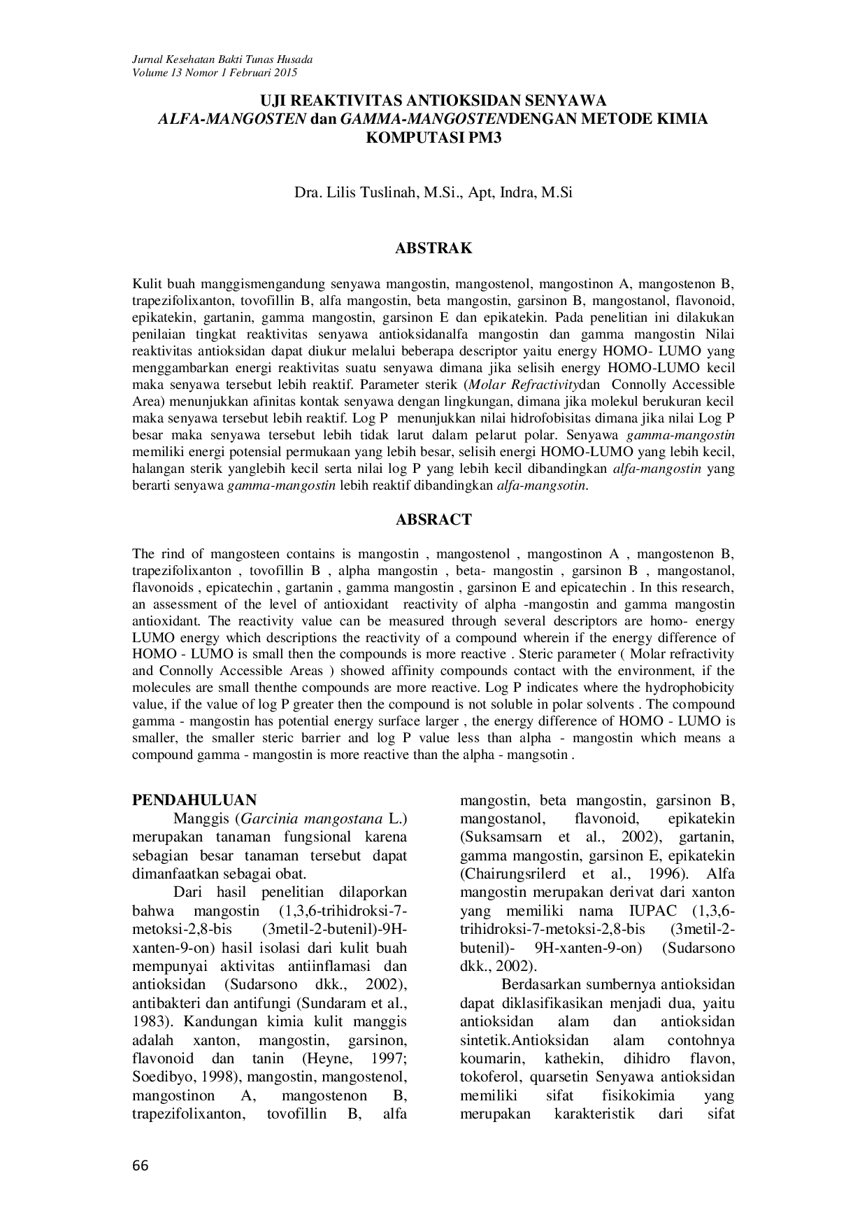 JURIS UJI REAKTIVITAS ANTIOKSIDAN SENYAWA ALFA MANGOSTEN dan GAMMA MANGOSTENDENGAN METODE KIMIA KOMPUTASI PM3
