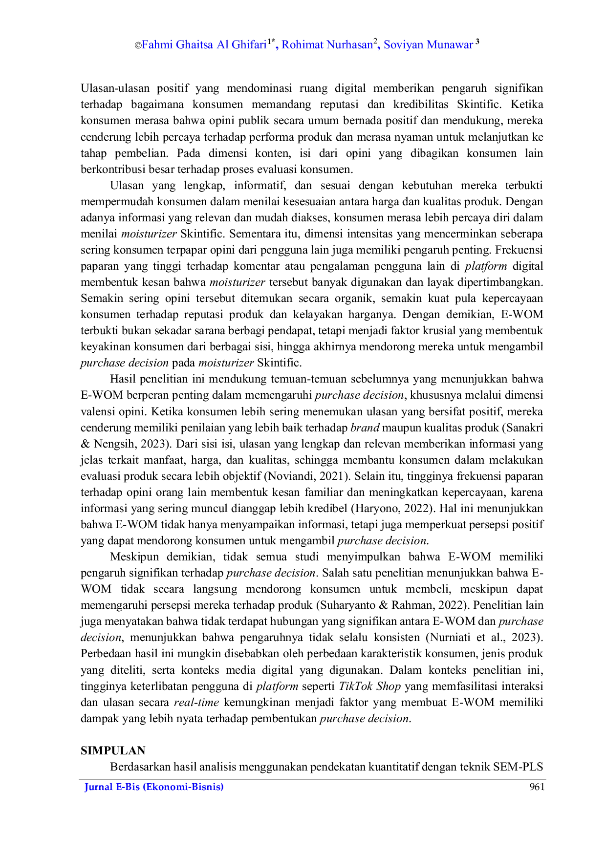 JURIS Content Marketing dan E WOM terhadap Purchase Decision Moisturizer Skintific