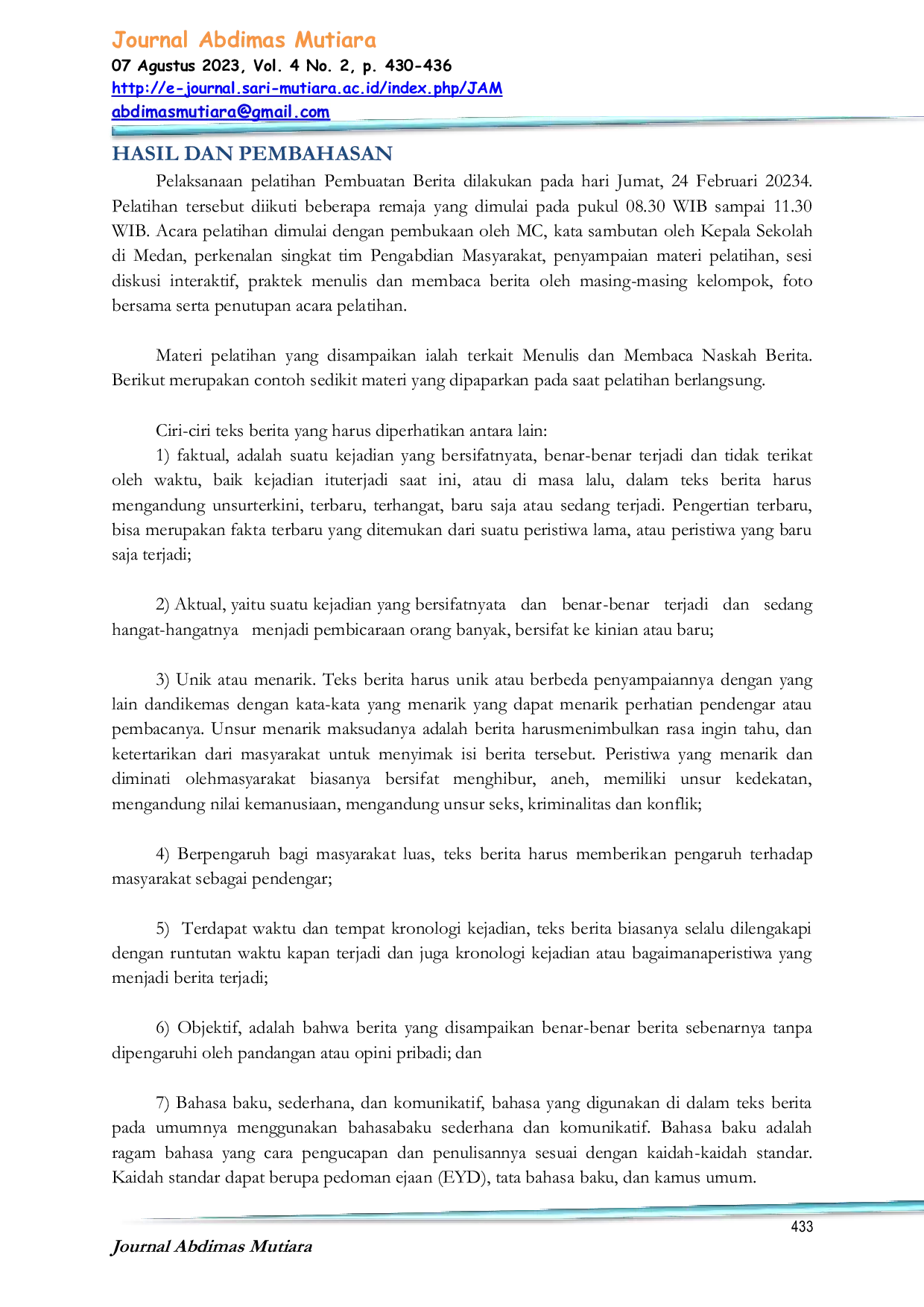 JURIS Pelatihan Pembuatan Berita pada Kalangan Remaja