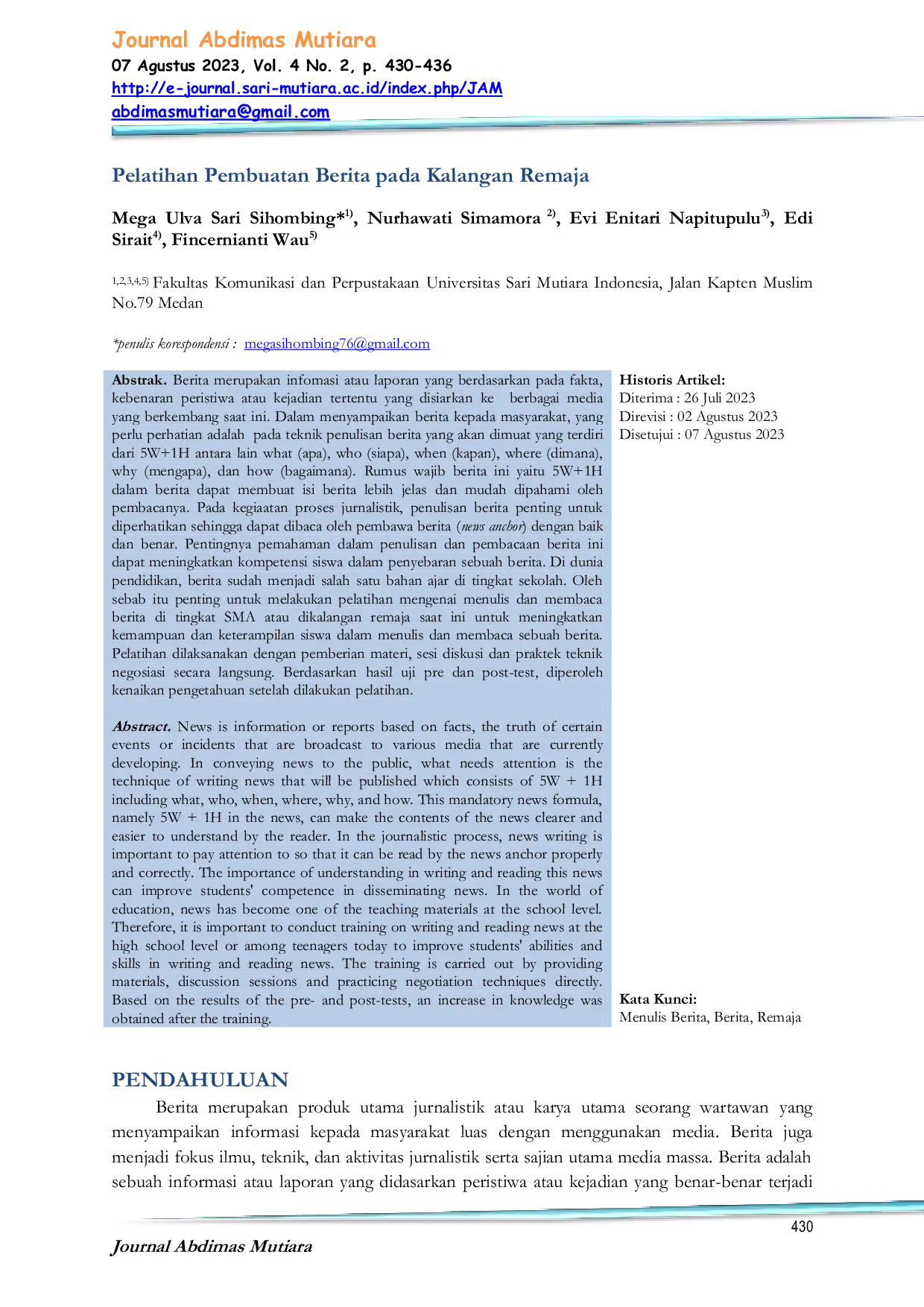 JURIS Pelatihan Pembuatan Berita pada Kalangan Remaja