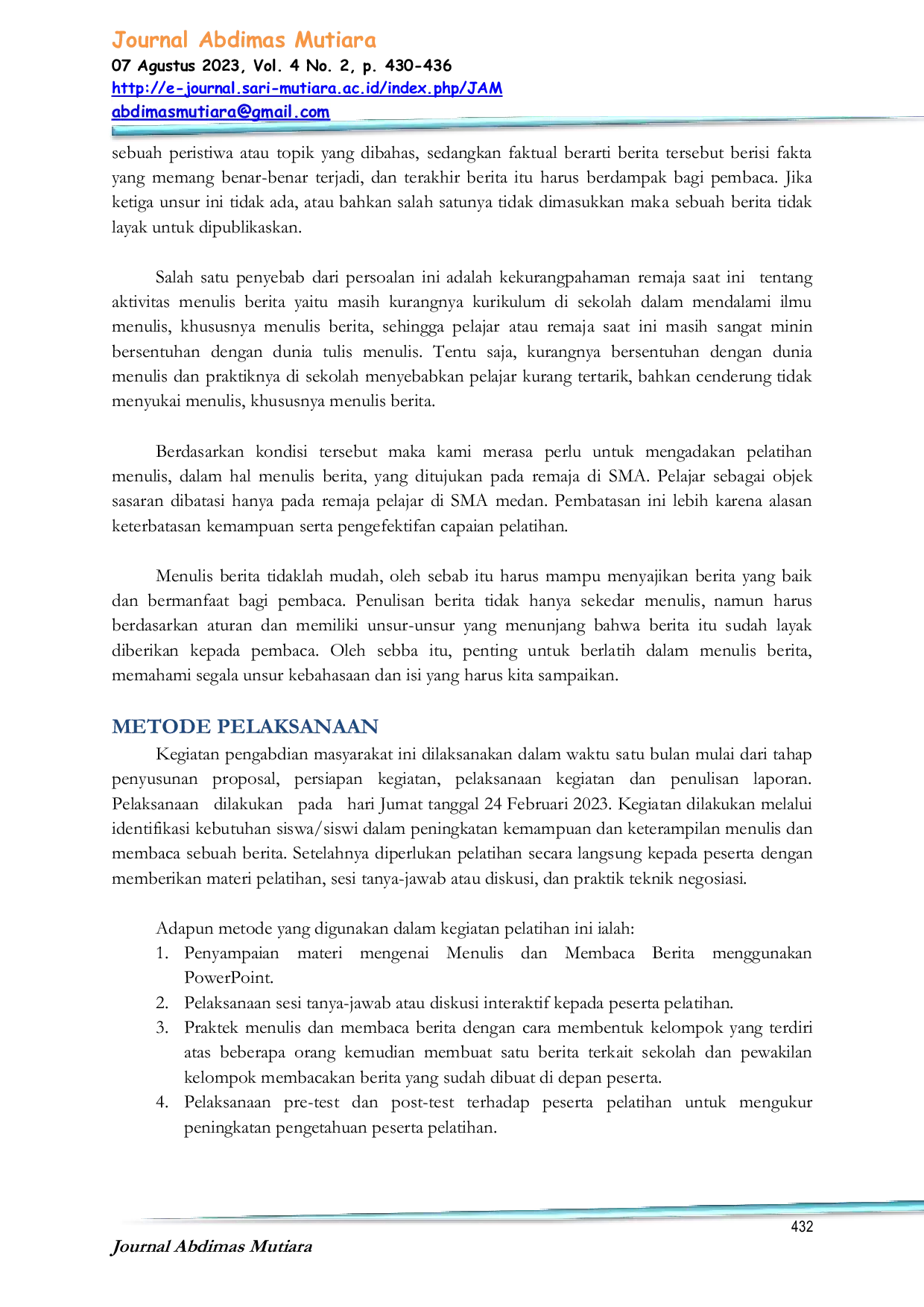 JURIS Pelatihan Pembuatan Berita pada Kalangan Remaja