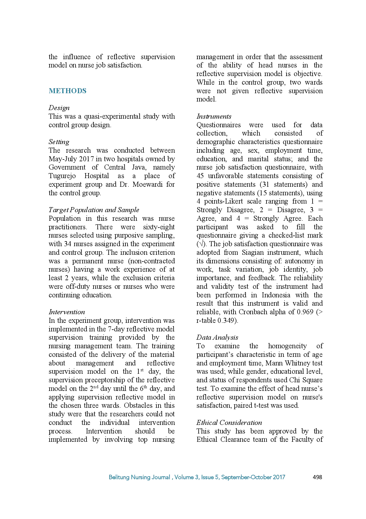 juris The Reflective Supervision Model An Effort To Increase Nurse Job Satisfaction