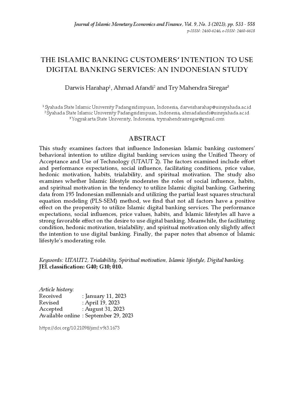 juris The Islamic Banking Customers Intention to Use Digital Banking Services An Indonesian Study