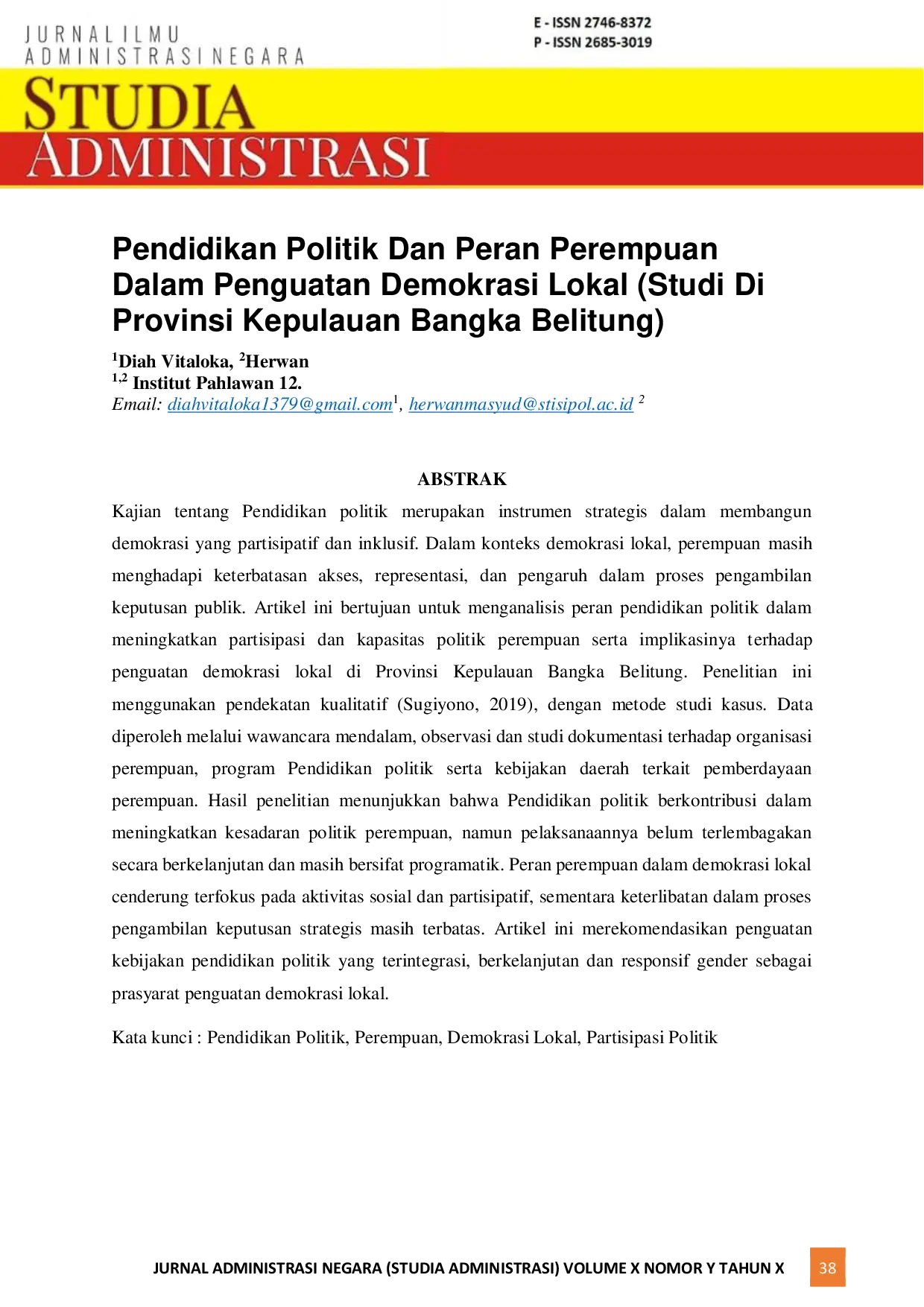 JURIS DV Pendidikan Politik Dan Peran Perempuan Dalam Penguatan Demokrasi Lokal Studi Di Provinsi Kepulauan Bangka Belitung