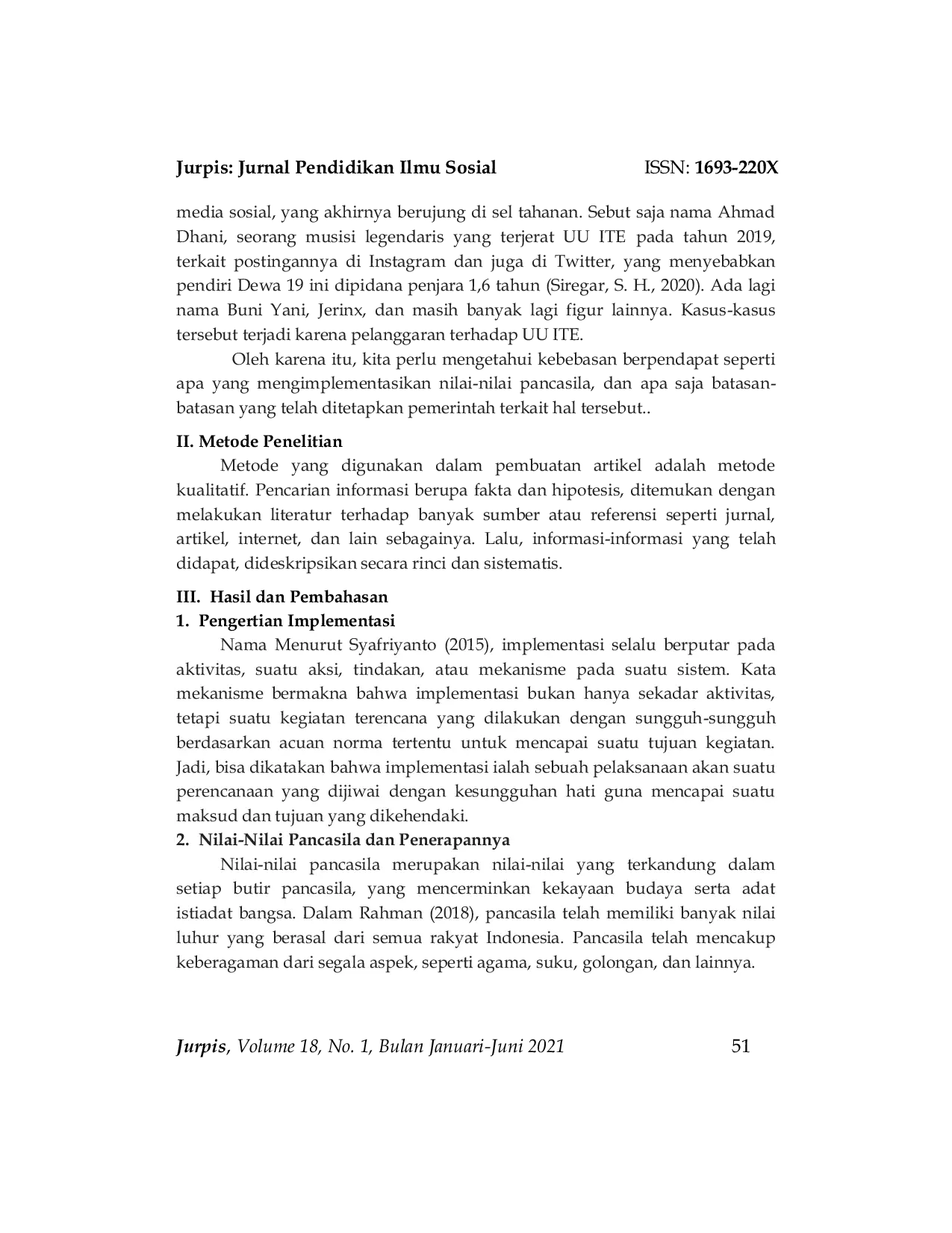 JURIS Implementasi Nilai Nilai Pancasila Melalui Praktik Kebebasan Berpendapat di Indonesia