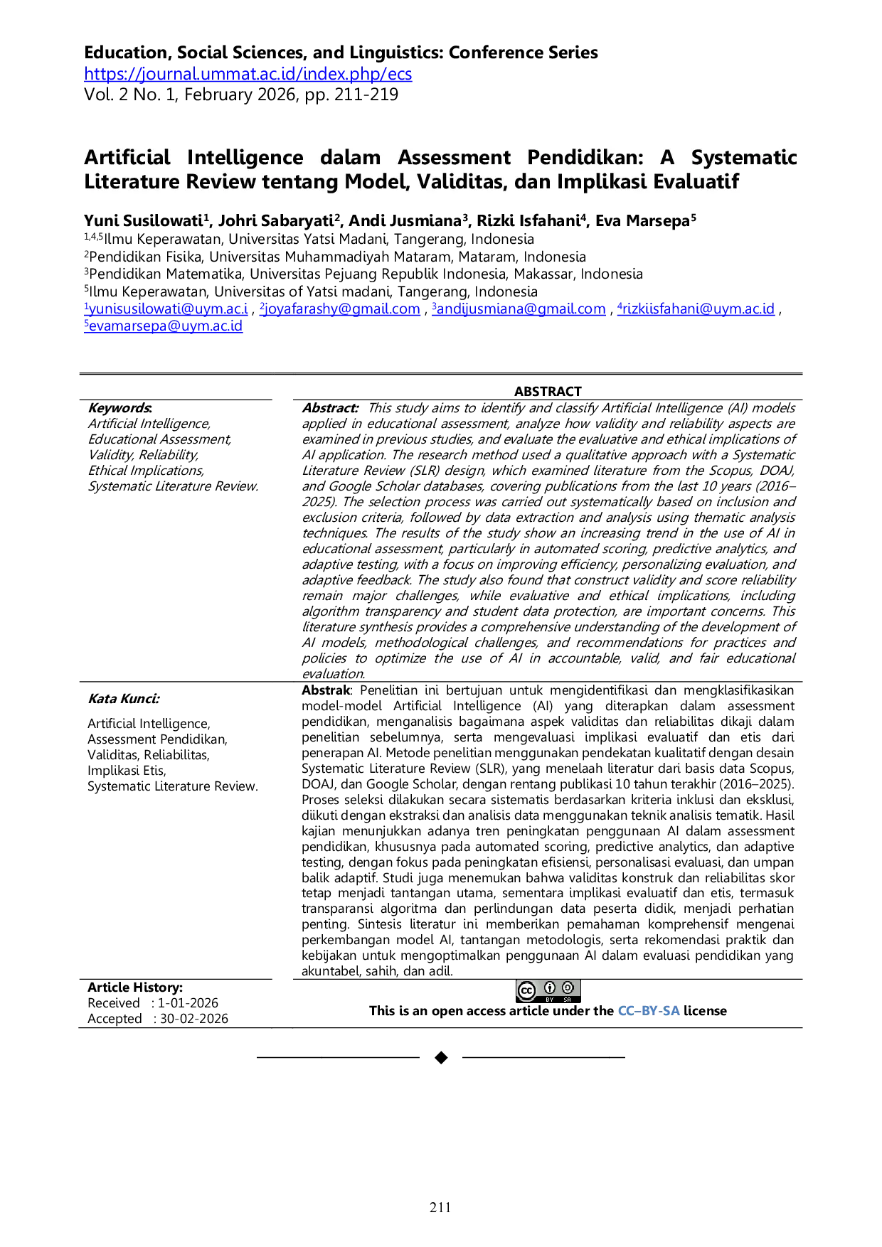 JURIS Artificial Intelligence dalam Assessment Pendidikan A Systematic Literature Review tentang Model Validitas dan Implikasi Evaluatif