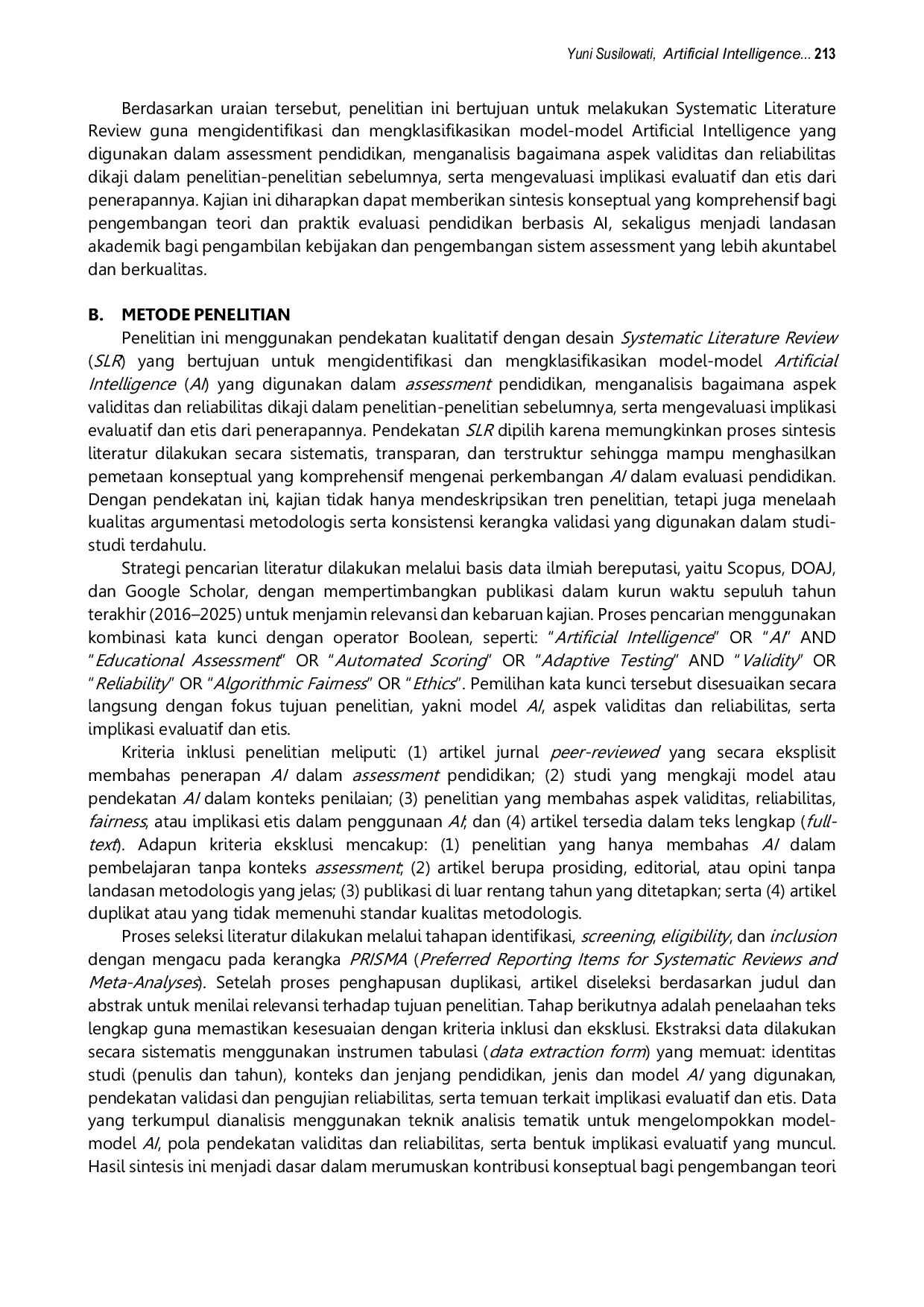 JURIS Artificial Intelligence dalam Assessment Pendidikan A Systematic Literature Review tentang Model Validitas dan Implikasi Evaluatif