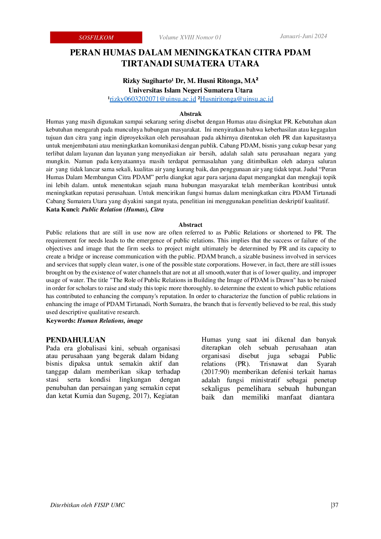 JURIS Peran Humas Dalam Meningkatkan Citra Pdam Tirtanadi Sumatera Utara