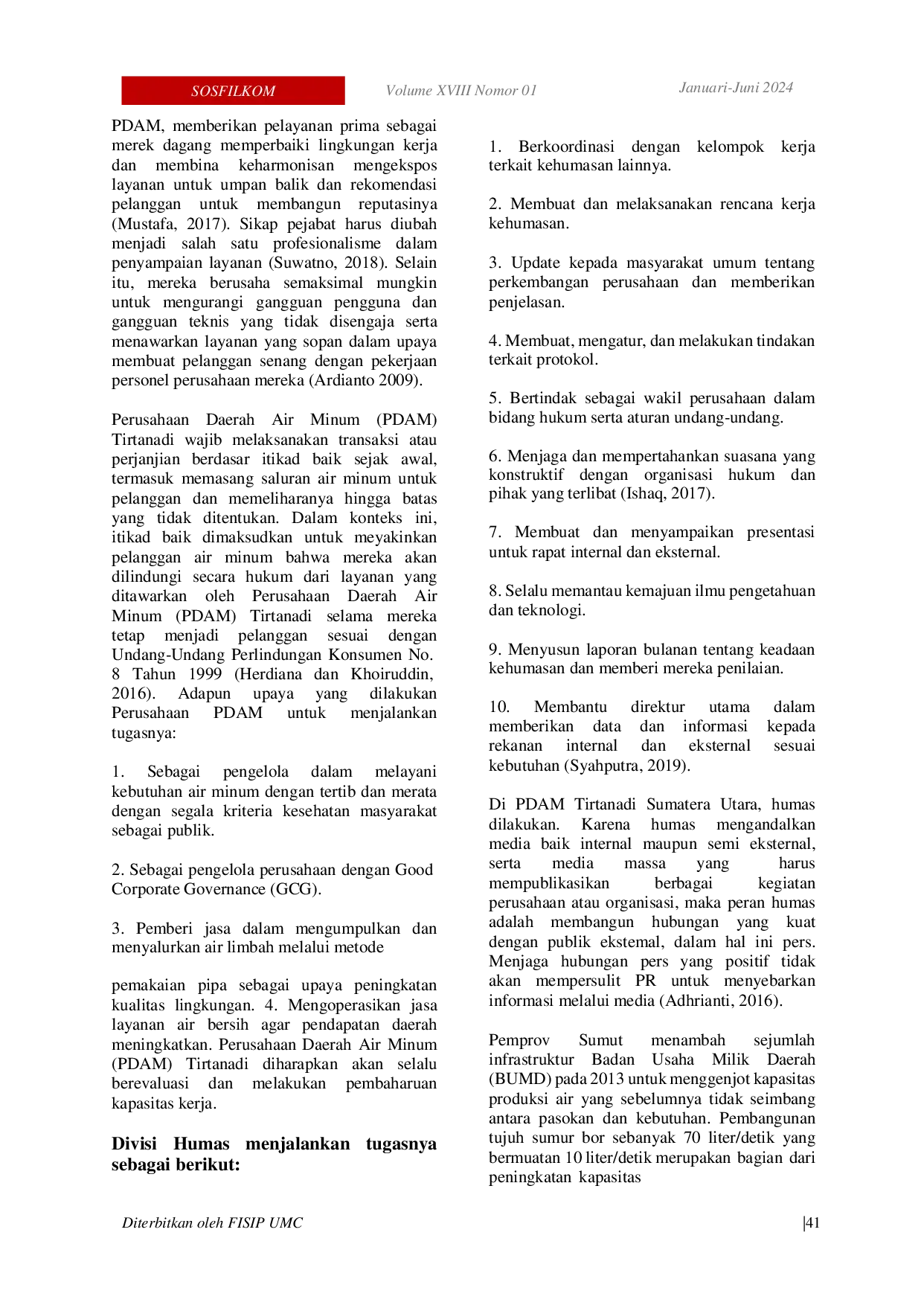 JURIS Peran Humas Dalam Meningkatkan Citra Pdam Tirtanadi Sumatera Utara