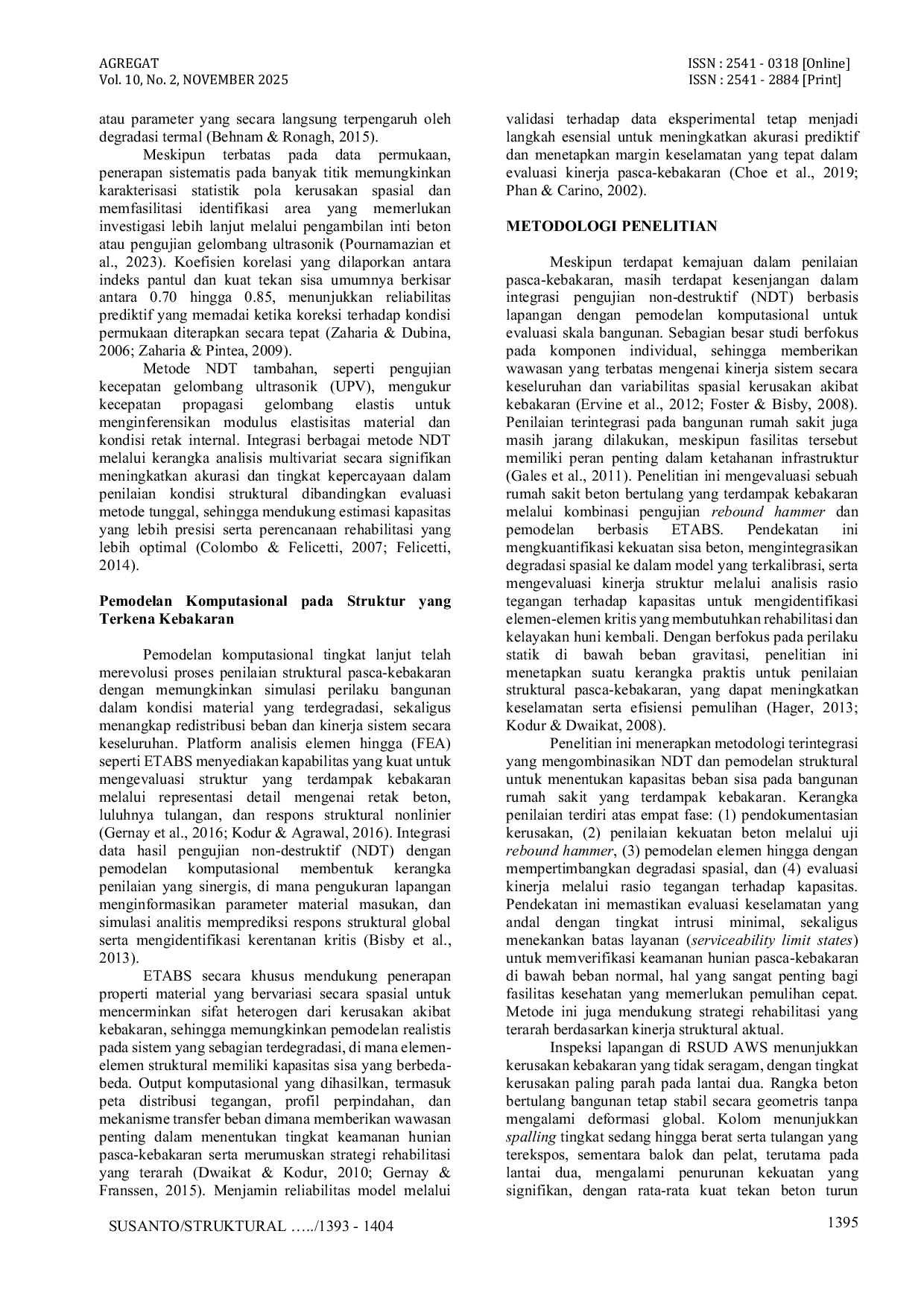JURIS Structural Performance Analysis of Post Fire Reinforced Concrete Buildings Using Hammer Test Method and ETABS Modeling