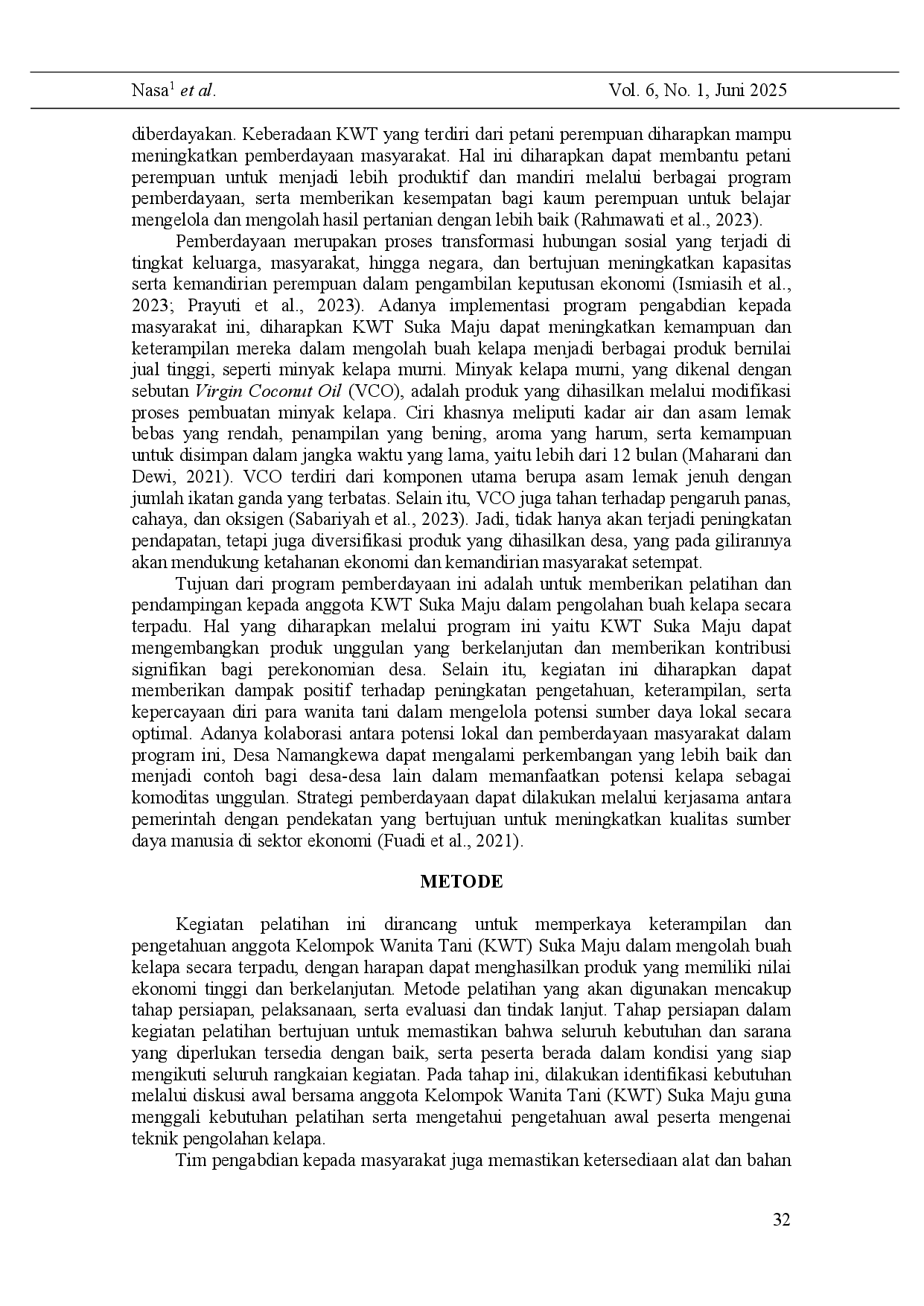 juris Optimization of Coconut and Empowerment of Suka Maju Women Farmers Group in Namangkewa Village