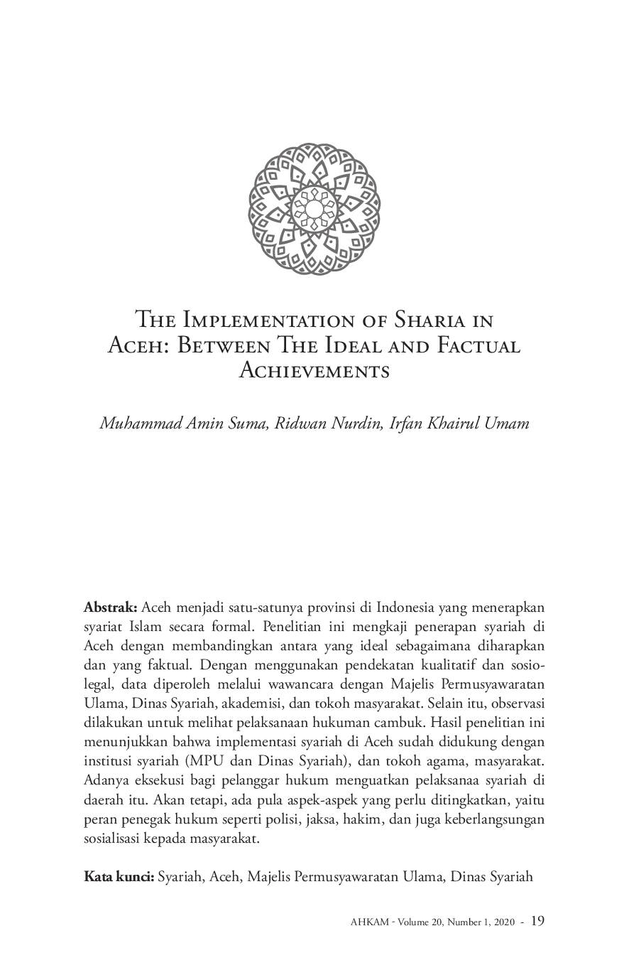 JURIS The Implementation of Shari a in Aceh Between the Ideal and Factual Achievements