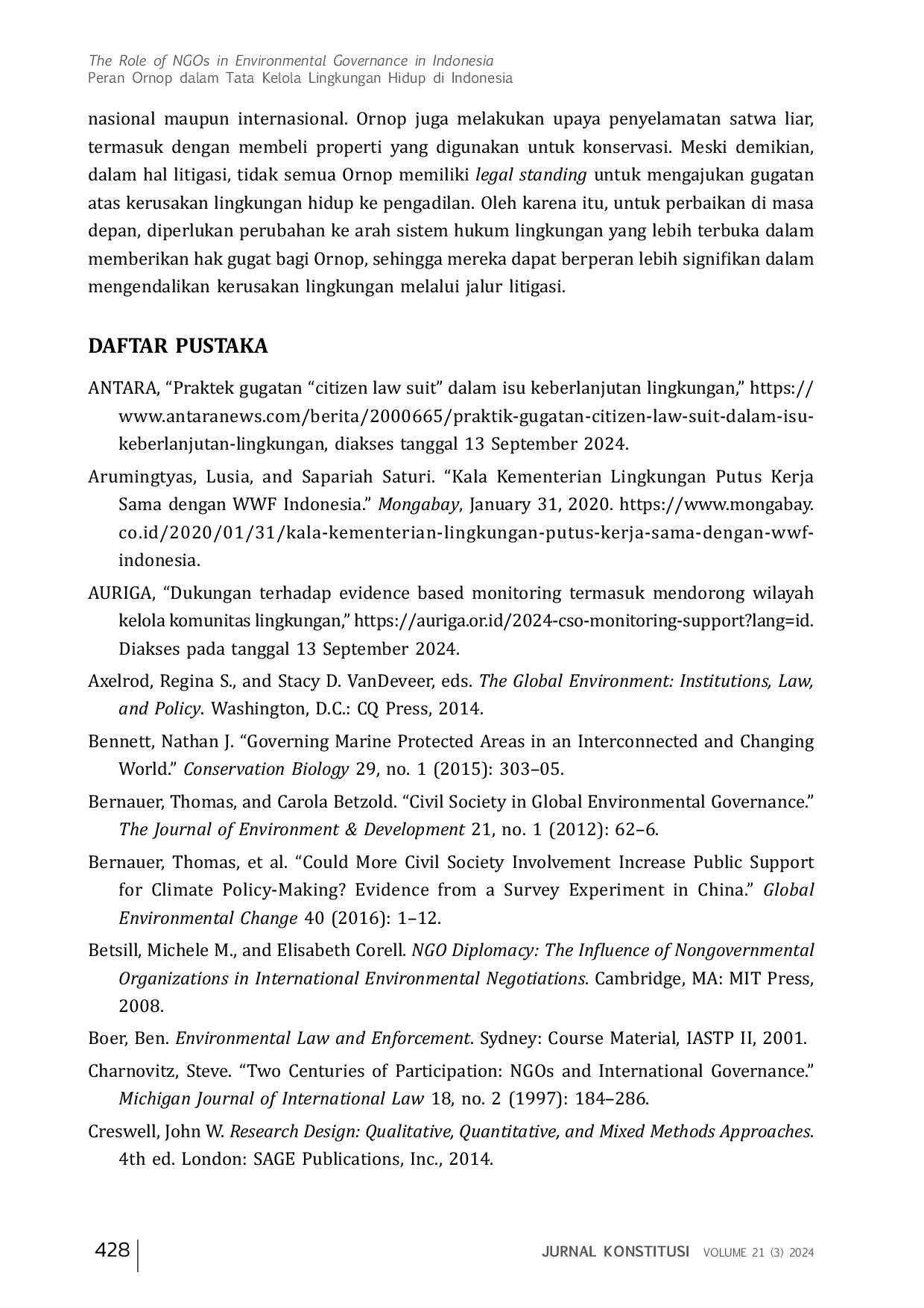 JURIS The Role of NGOs in Environmental Governance in Indonesia Peran Ornop dalam Tata Kelola Lingkungan Hidup di Indonesia
