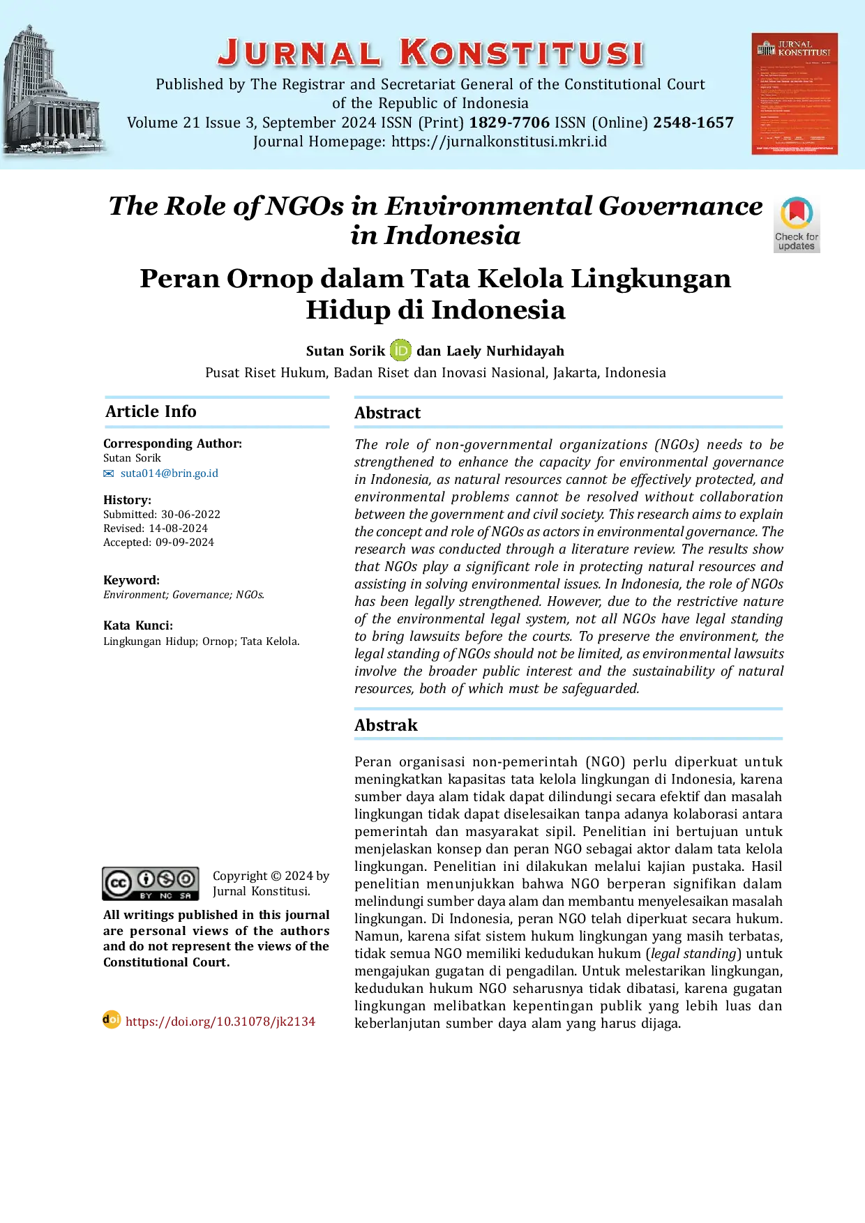 JURIS The Role of NGOs in Environmental Governance in Indonesia Peran Ornop dalam Tata Kelola Lingkungan Hidup di Indonesia