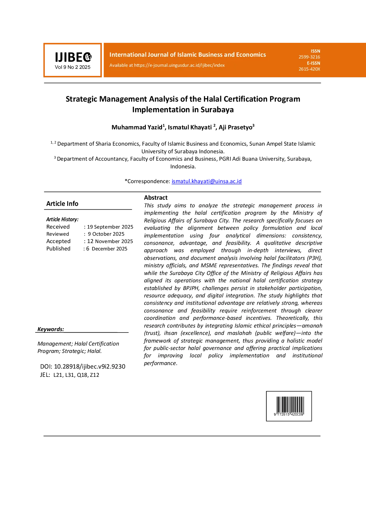 JURIS Strategic Management Analysis of the Halal Certification Program Implementation in Surabaya