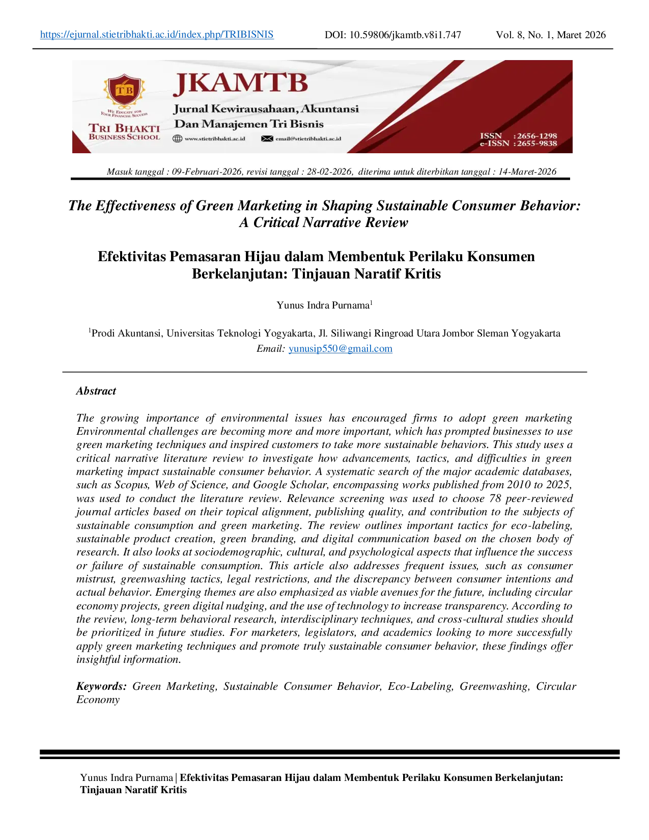 JURIS The Effectiveness of Green Marketing in Shaping Sustainable Consumer Behavior A Critical Narrative Review