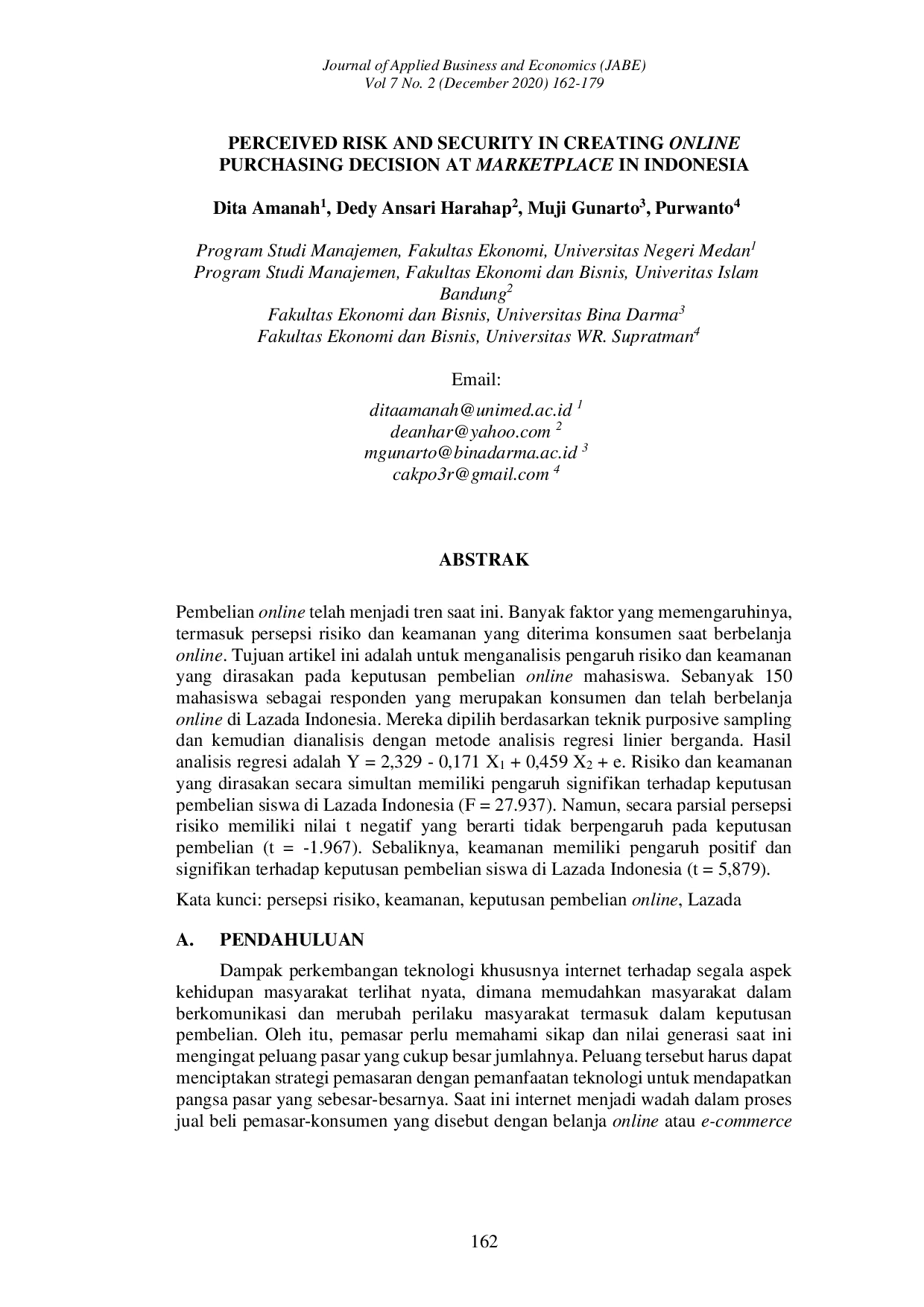 JURIS Perceived Risk And Security In Creating Online Purchasing Decision At Marketplace In Indonesia