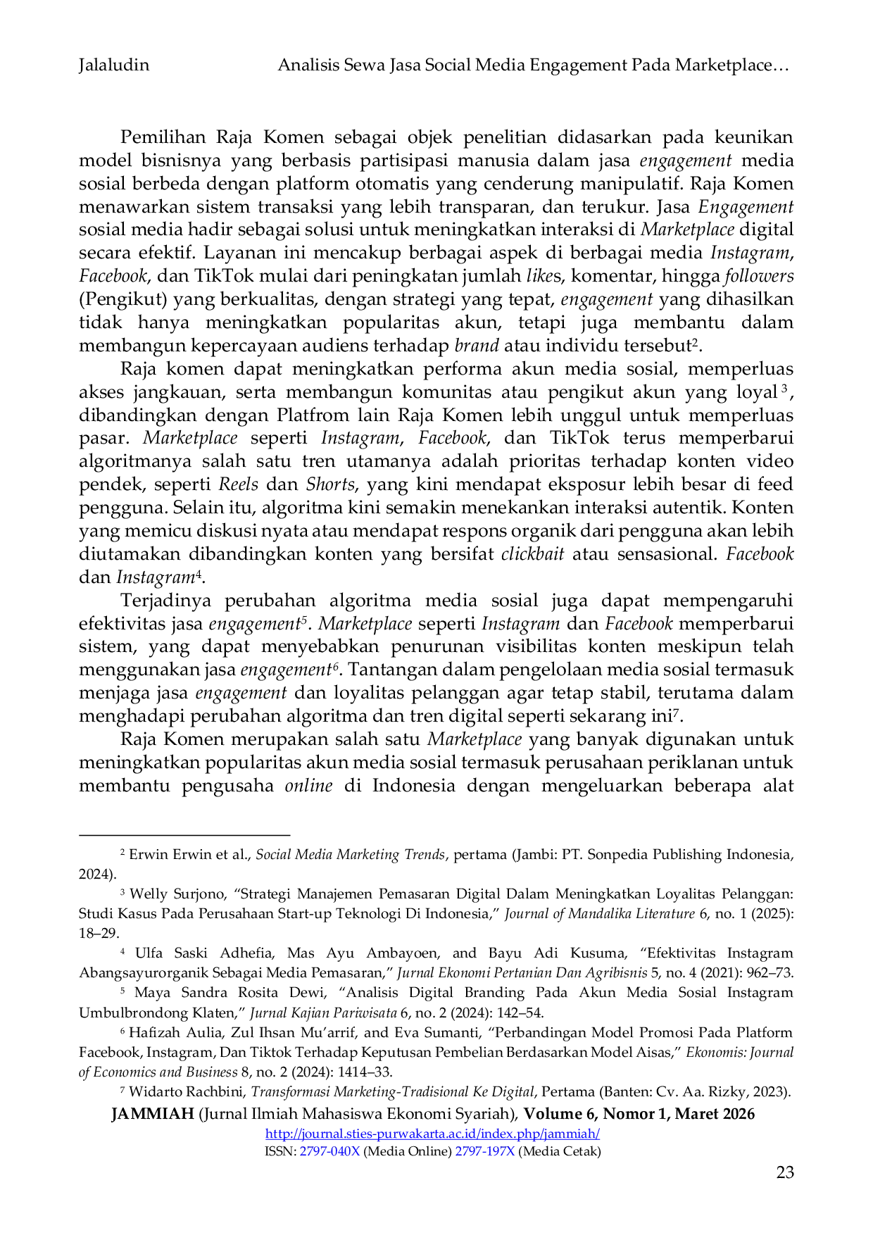 JURIS Analisis Sewa Jasa Social Media Engagement Pada Marketplace Rajakomen Dalam Perspektif Akad Ijarah
