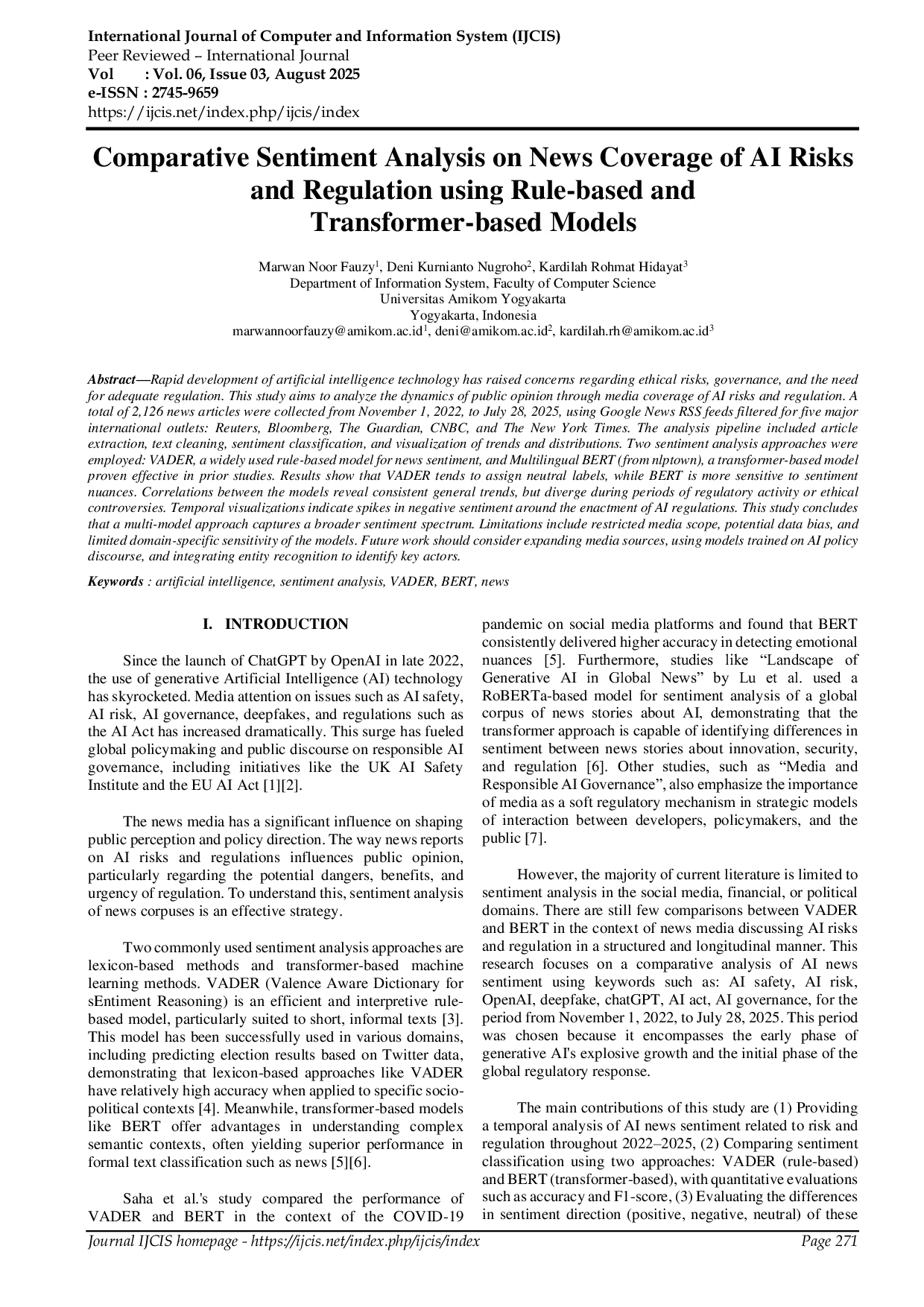 JURIS Comparative Sentiment Analysis on News Coverage of AI Risks and Regulation using Rule based and Transformer based Models