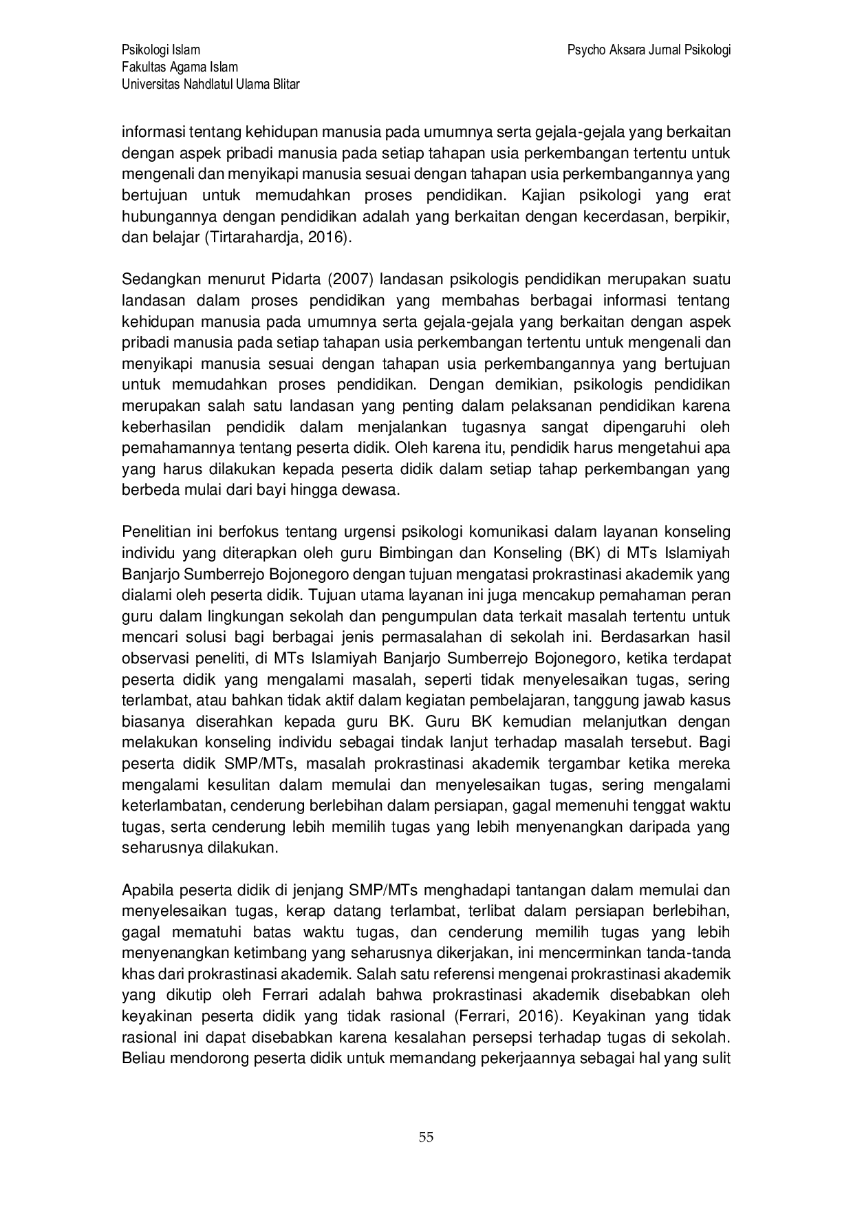 JURIS Urgensi Psikologi Komunikasi dalam Layanan Konseling Individu