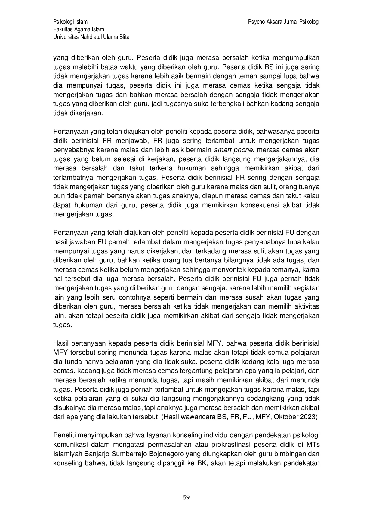 JURIS Urgensi Psikologi Komunikasi dalam Layanan Konseling Individu