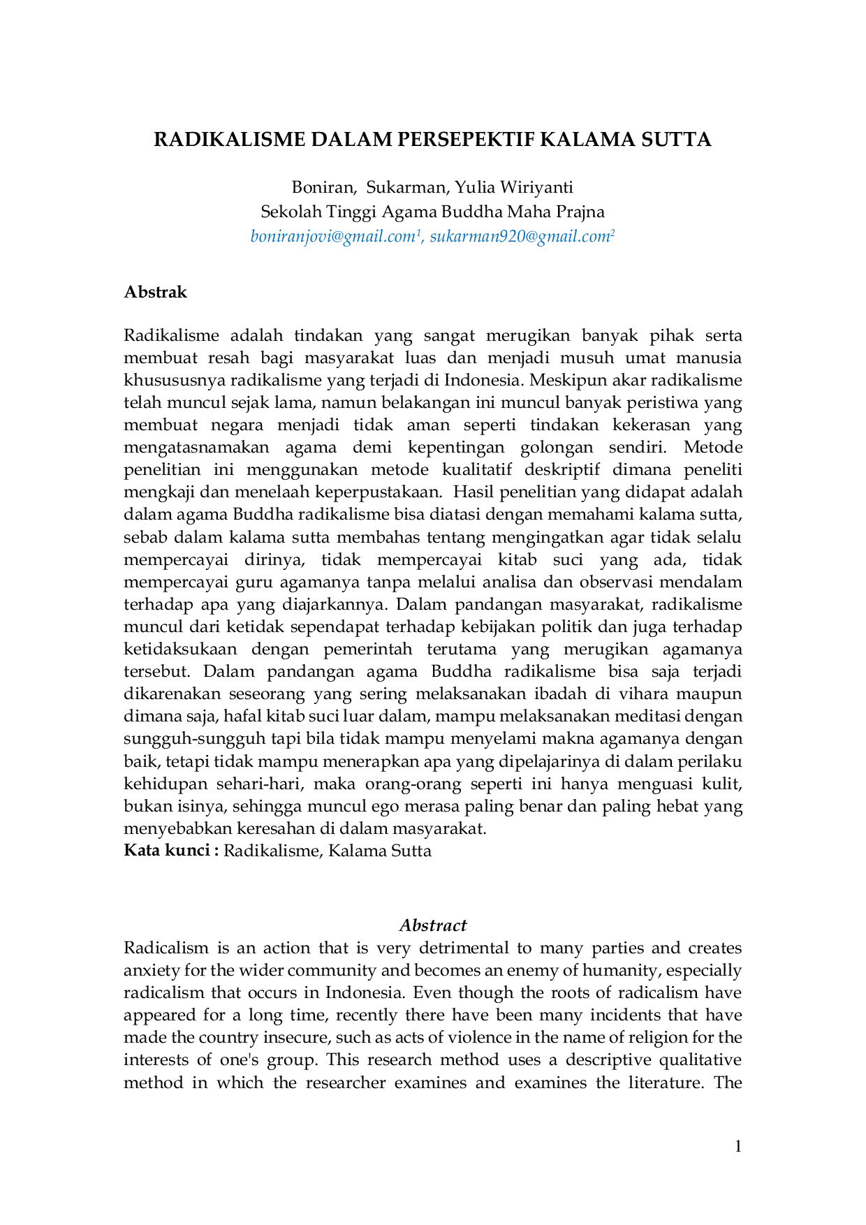 JURIS Radikalisme dalam Perspektif Kalama Sutta