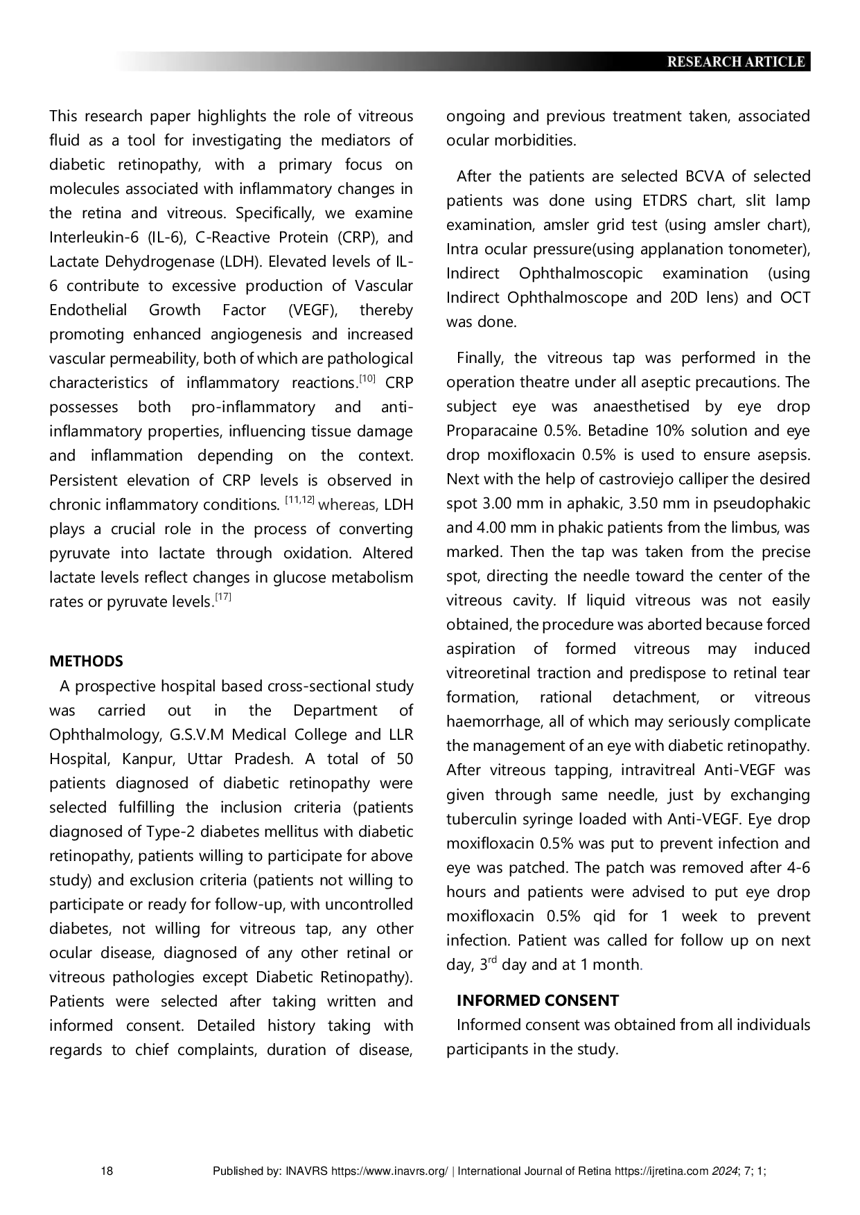 JURIS THE LEVELS OF IL 6 CRP and LDH IN THE VITREOUS HUMOUR OF DIABETIC RETINOPATHY PATIENTS