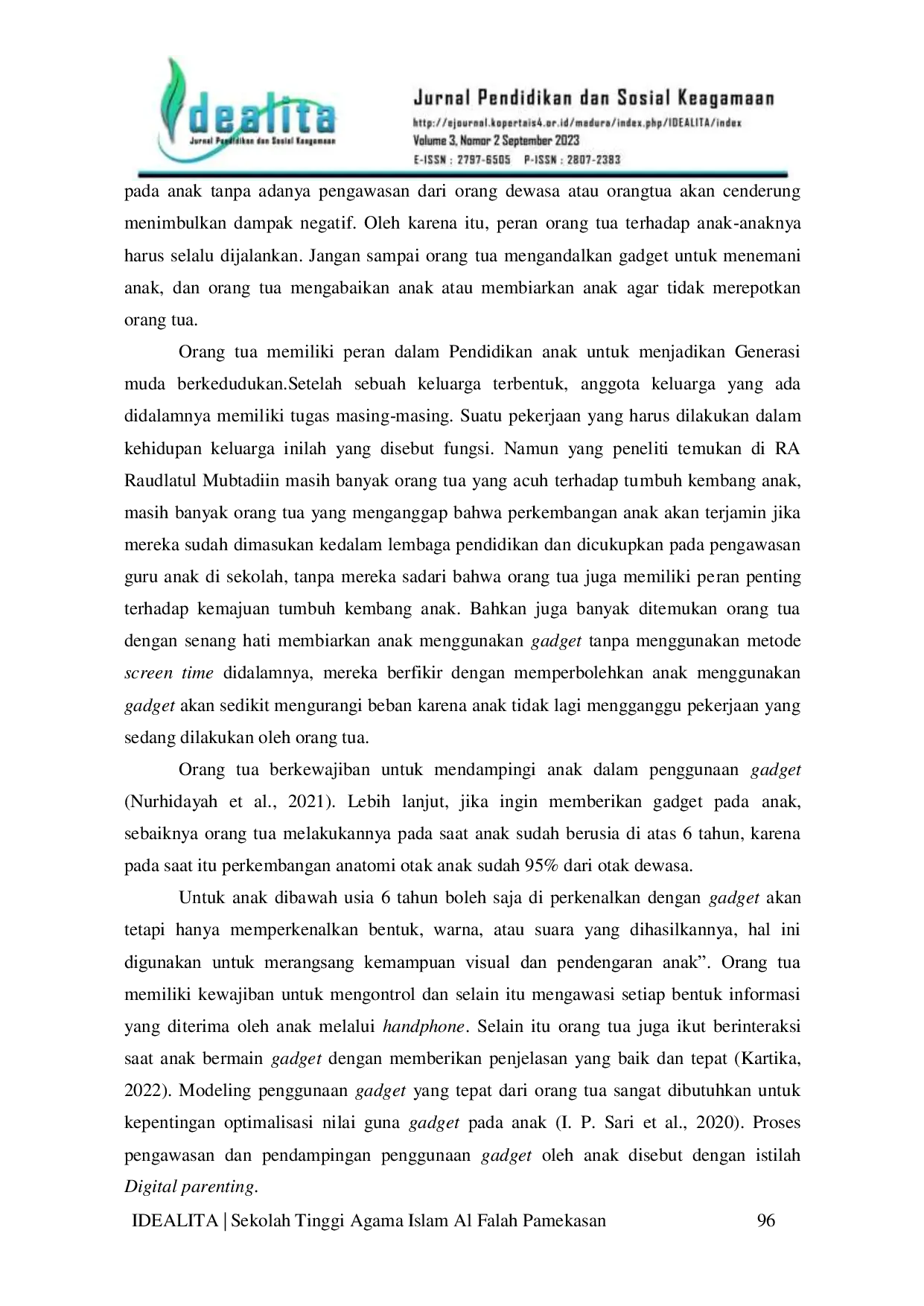 JURIS Effectiveness Of Using The Screen Time Parental Control Application In Using Gadgets In Group B Students At Ra Raudlatul Mubtadiin