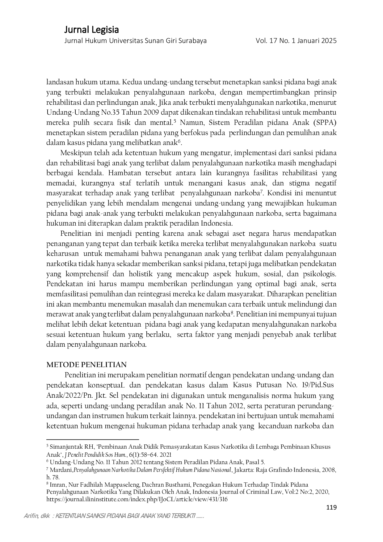 JURIS Ketentuan Sanksi Pidana Bagi Anak Yang Terbukti Melakukan Penyalagunaan Narkotika