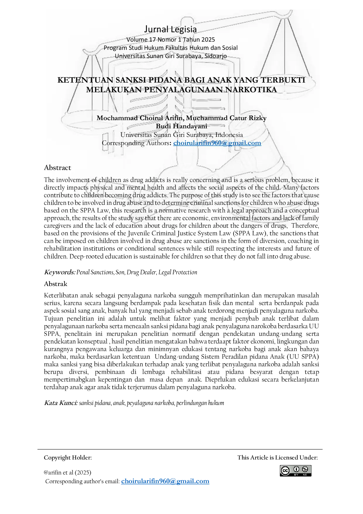 JURIS Ketentuan Sanksi Pidana Bagi Anak Yang Terbukti Melakukan Penyalagunaan Narkotika