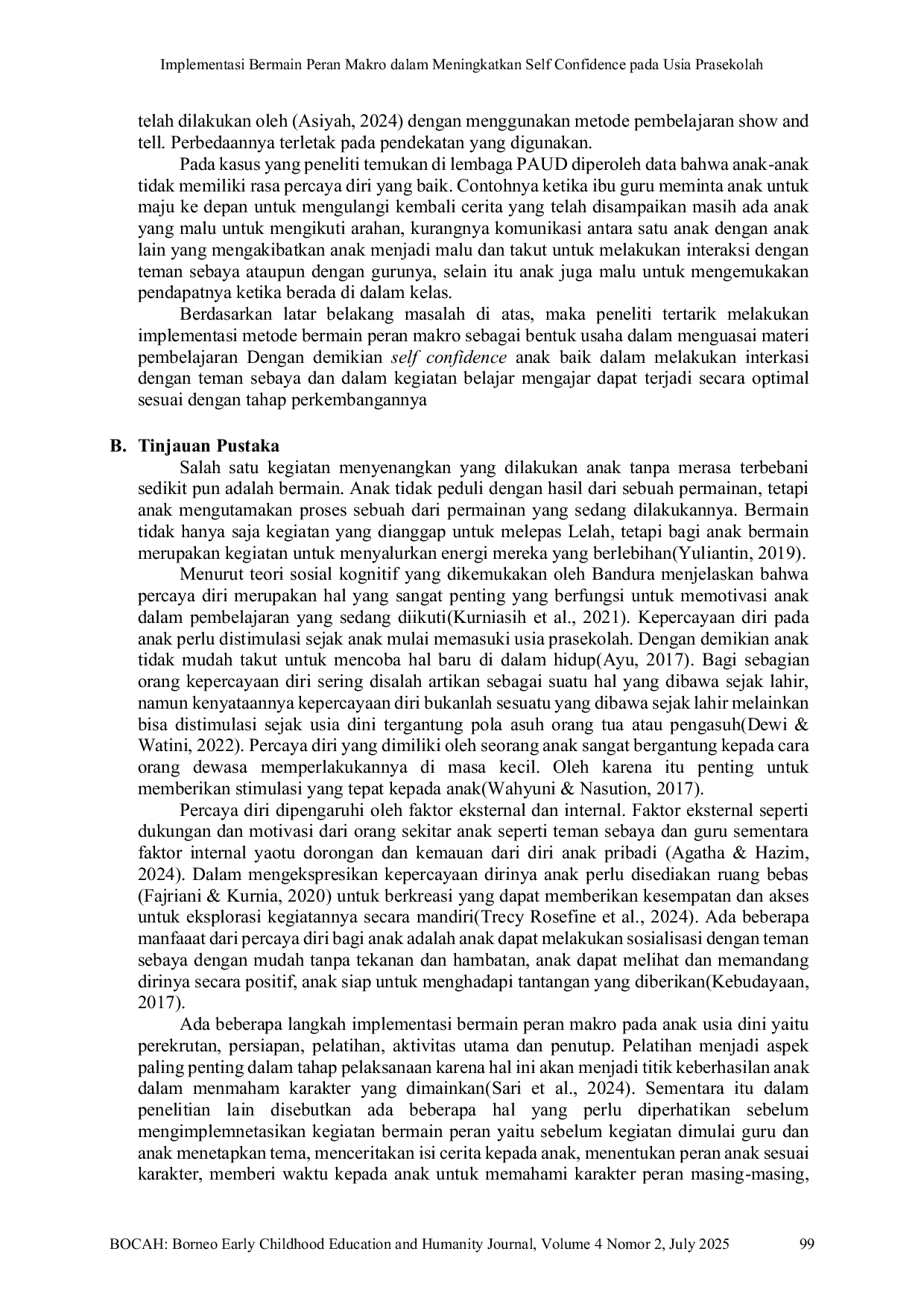 JURIS Implementasi Bermain Peran Makro dalam Meningkatkan Self Confidence pada Usia Prasekolah
