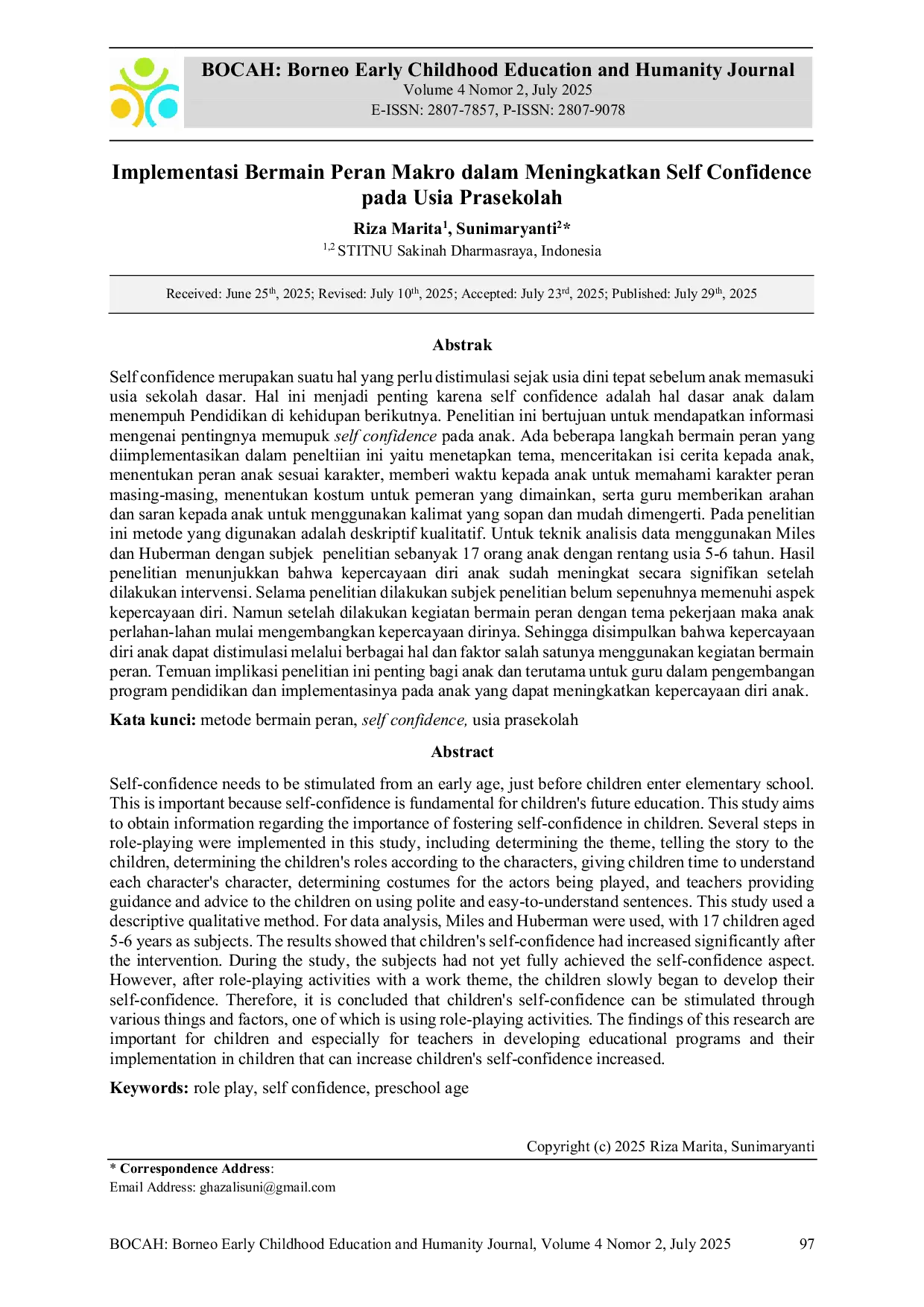JURIS Implementasi Bermain Peran Makro dalam Meningkatkan Self Confidence pada Usia Prasekolah