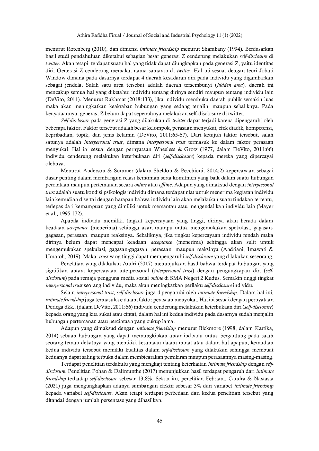 JURIS Pengaruh Interpersonal Trust dan Intimate Friendship Terhadap Self Disclosure Generasi Z Pengguna Twitter