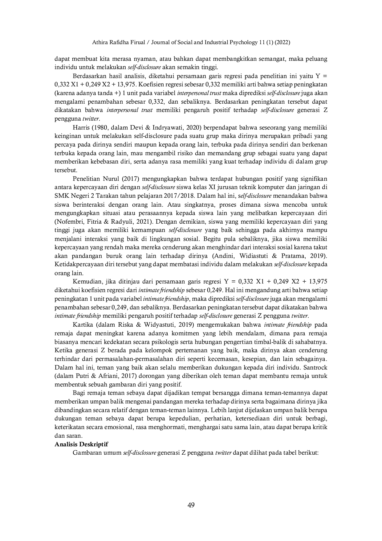 JURIS Pengaruh Interpersonal Trust dan Intimate Friendship Terhadap Self Disclosure Generasi Z Pengguna Twitter
