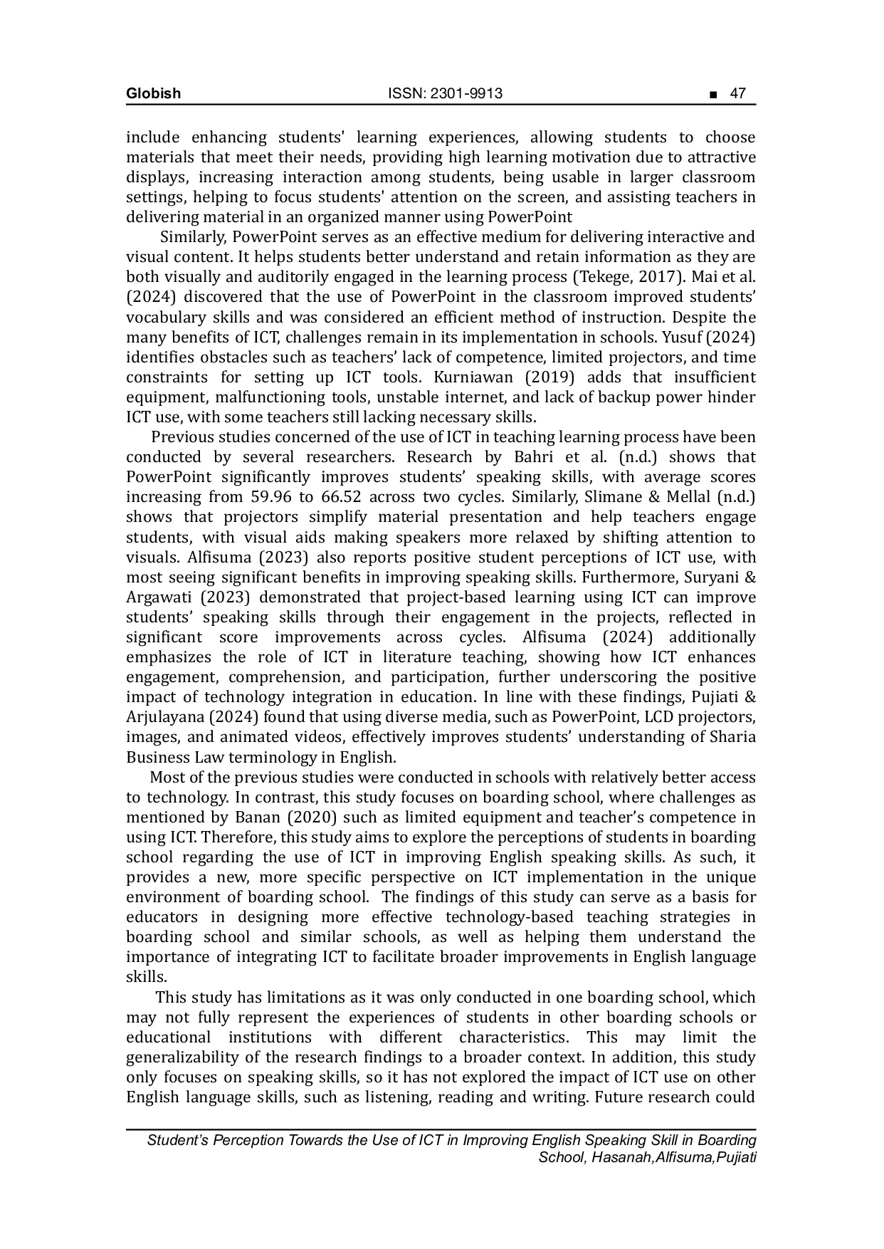 JURIS Student s Perception Towards the Use of ICT in Improving English Speaking Skill in Boarding School