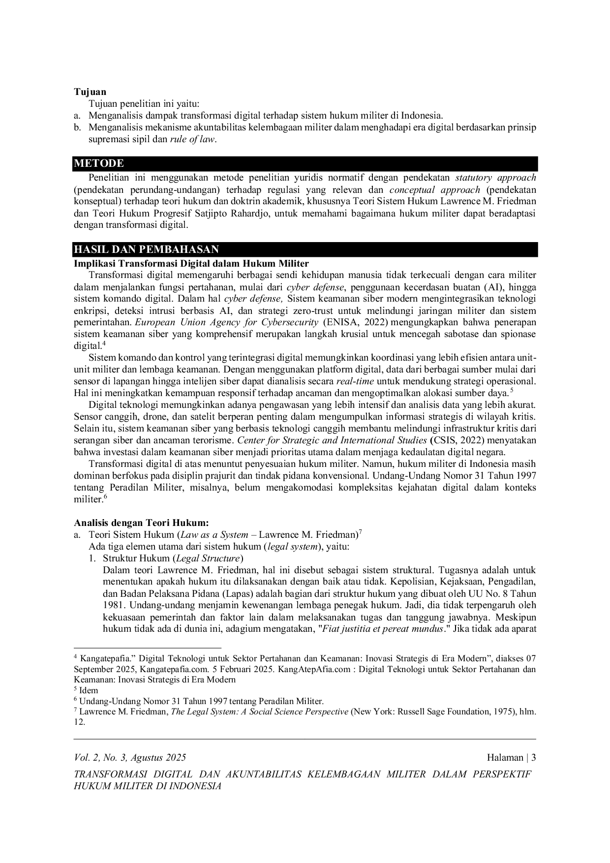 JURIS Transformasi Digital dan Akuntabilitas Kelembagaan Militer dalam Perspektif Hukum Militer di Indonesia