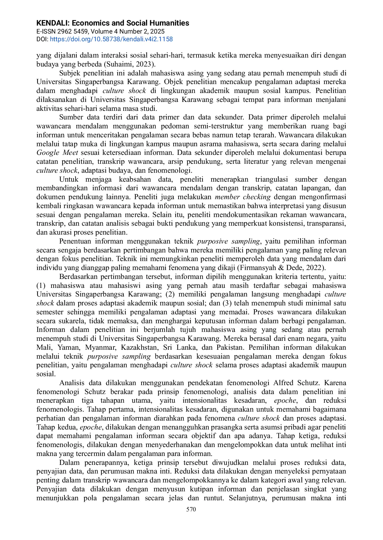 JURIS Pengalaman Adaptasi Mahasiswa Asing dalam Menghadapi Culture Shock di Universitas Singaperbangsa Karawang