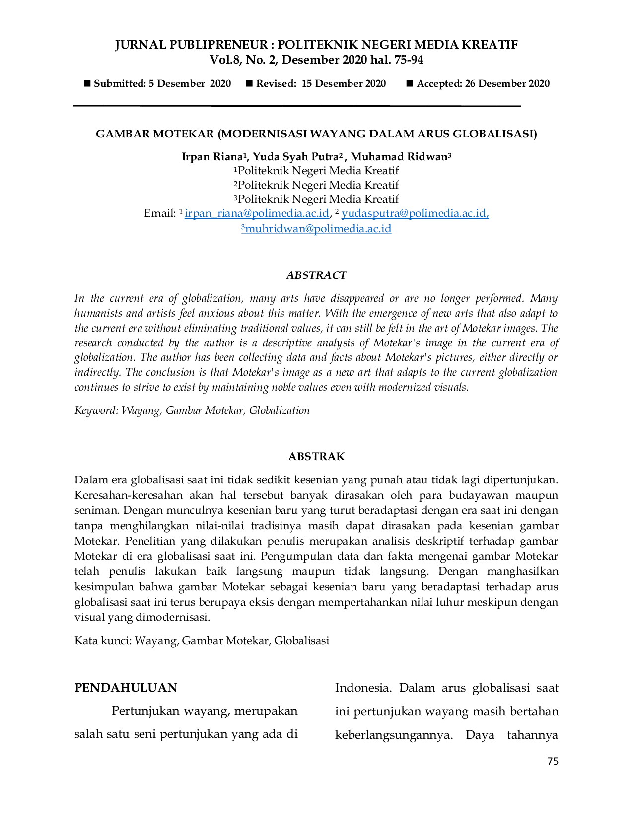 JURIS Gambar Motekar Modernisasi Wayang dalam Arus Globalisasi