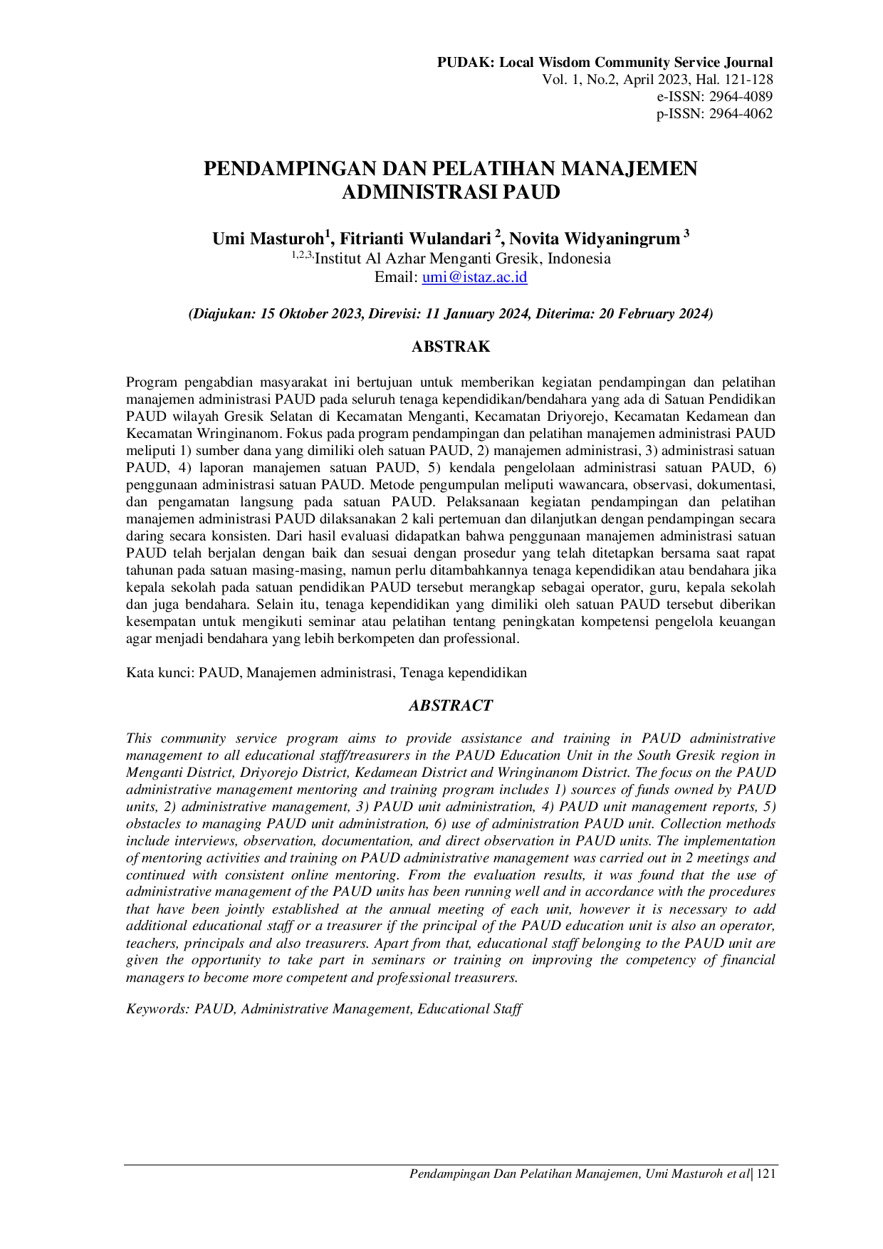 JURIS Pendampingan Dan Pelatihan Manajemen Administrasi PAUD