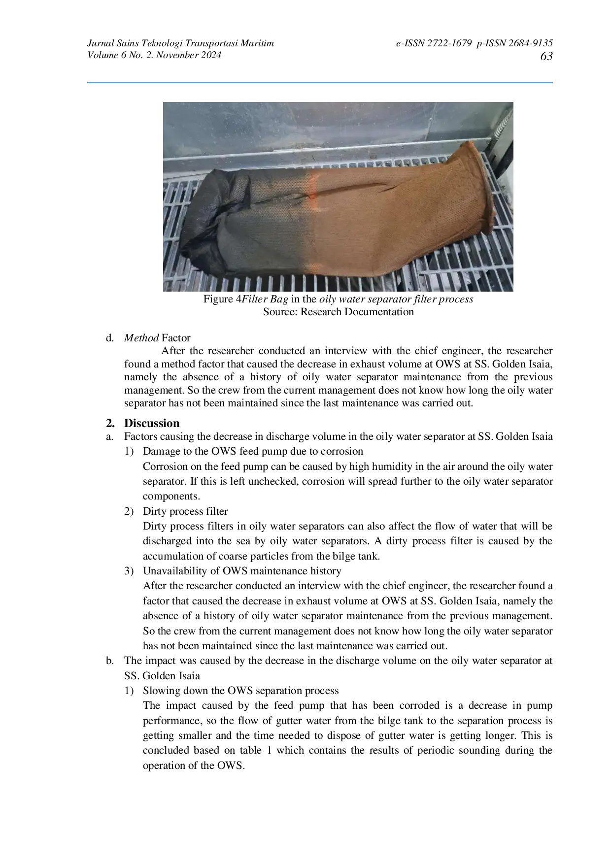 JURIS Analysis Of Exhaust Volume Reduction In Oily Water Separator At SS GOLDEN ISAIA