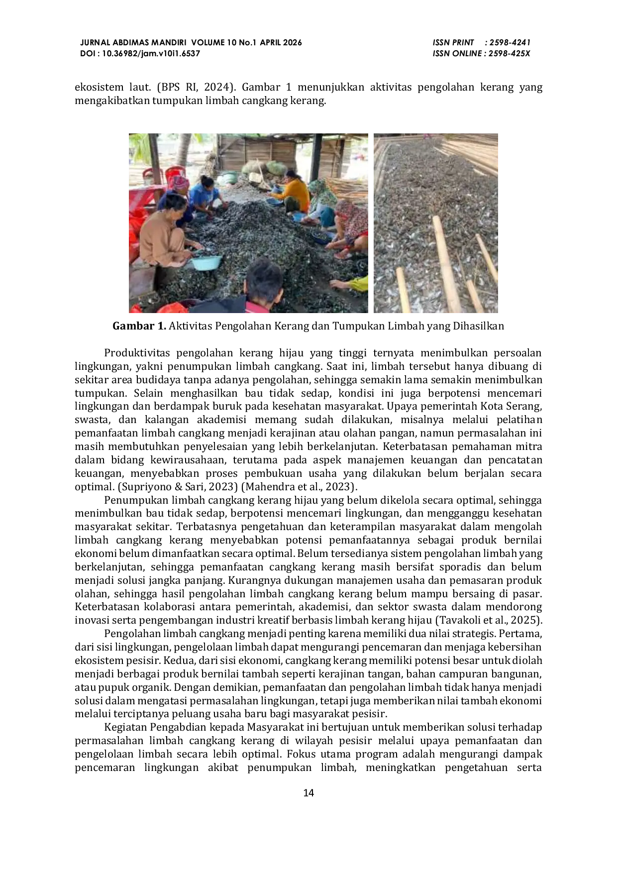 JURIS Pemberdayaan Masyarakat Sawah Luhur melalui Pengolahan Limbah Cangkang Kerang Mendorong Keberlanjutan Ekonomi dan Lingkungan